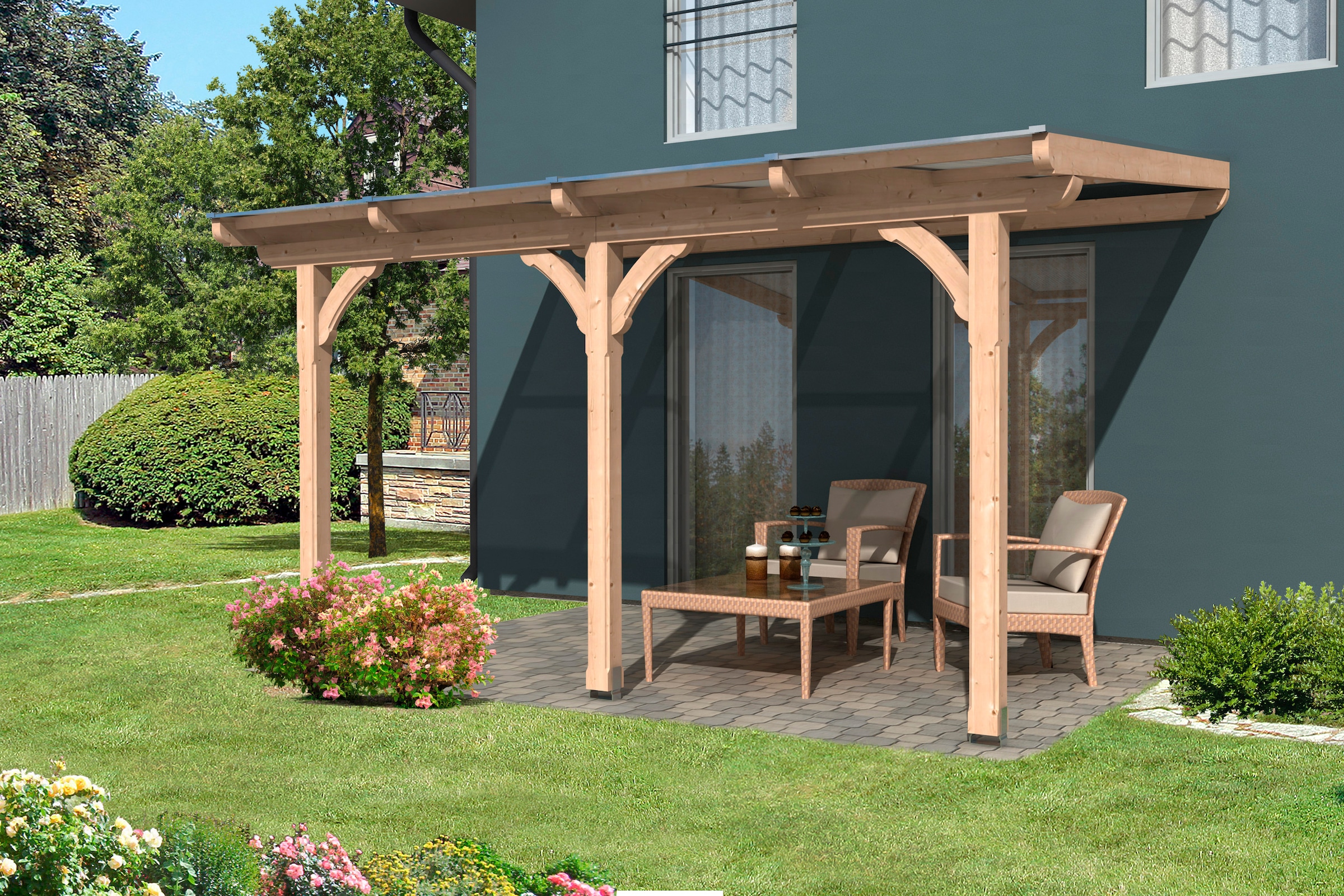 Skanholz Terrassendach »Rimini« 434 cm Breite, verschiedene Tiefen