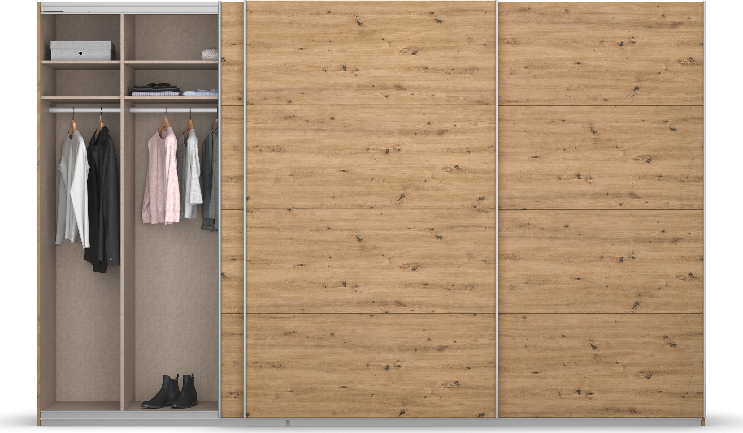 rauch Schwebetürenschrank »Kleiderschrank Schrank Garderobe KOLUNA mit Dekor-Front«, inkl. 2 Innenschubladen sowie extra Einlegeböden MADE IN GERMANY
