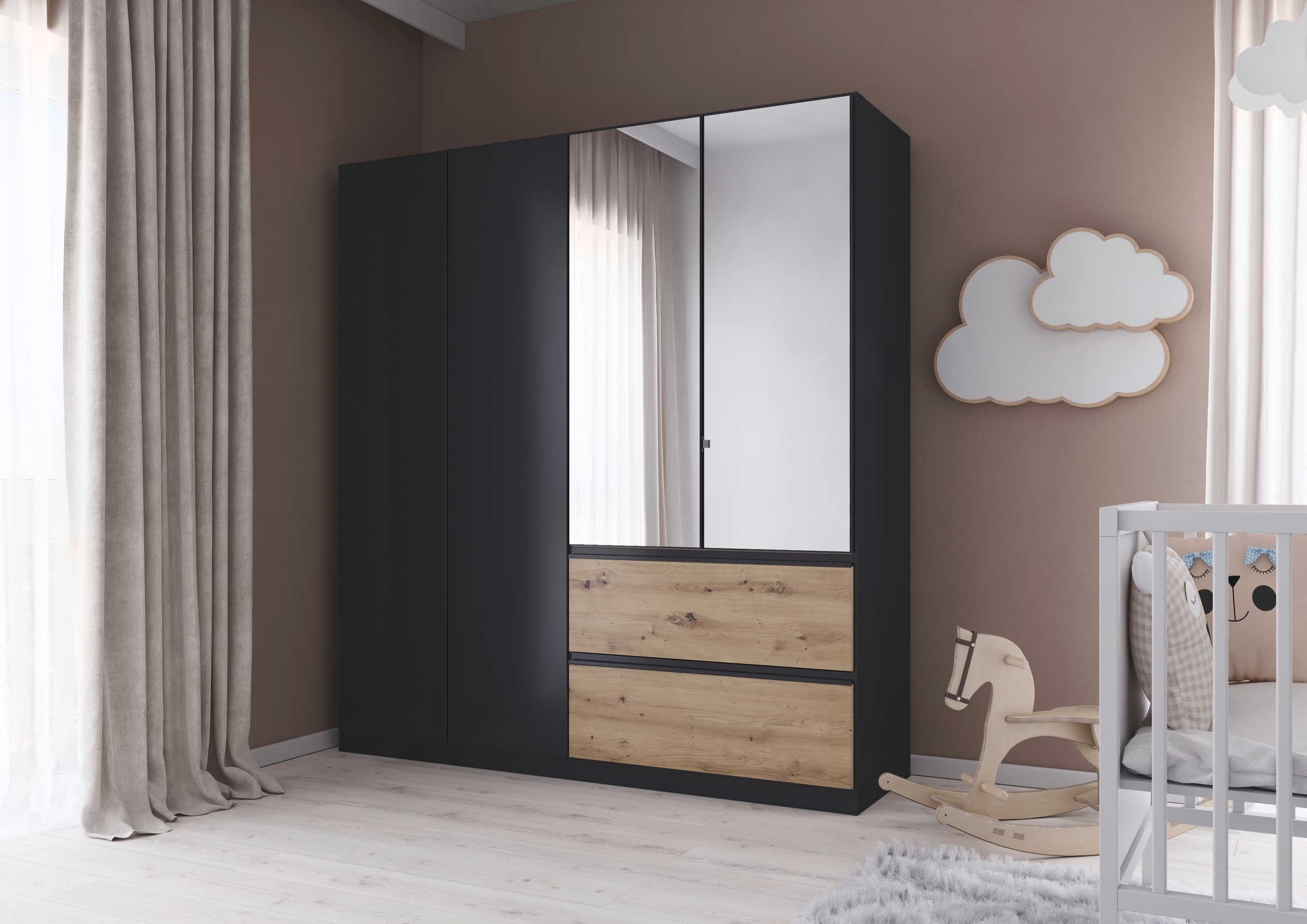 rauch Drehtürenschrank »Kleiderschrank Schrank Garderobe Wäscheschrank COSTA in 3 Breiten«, mit Spiegel, grifflose Front und Push-to-Open Funktion MADE IN GERMANY