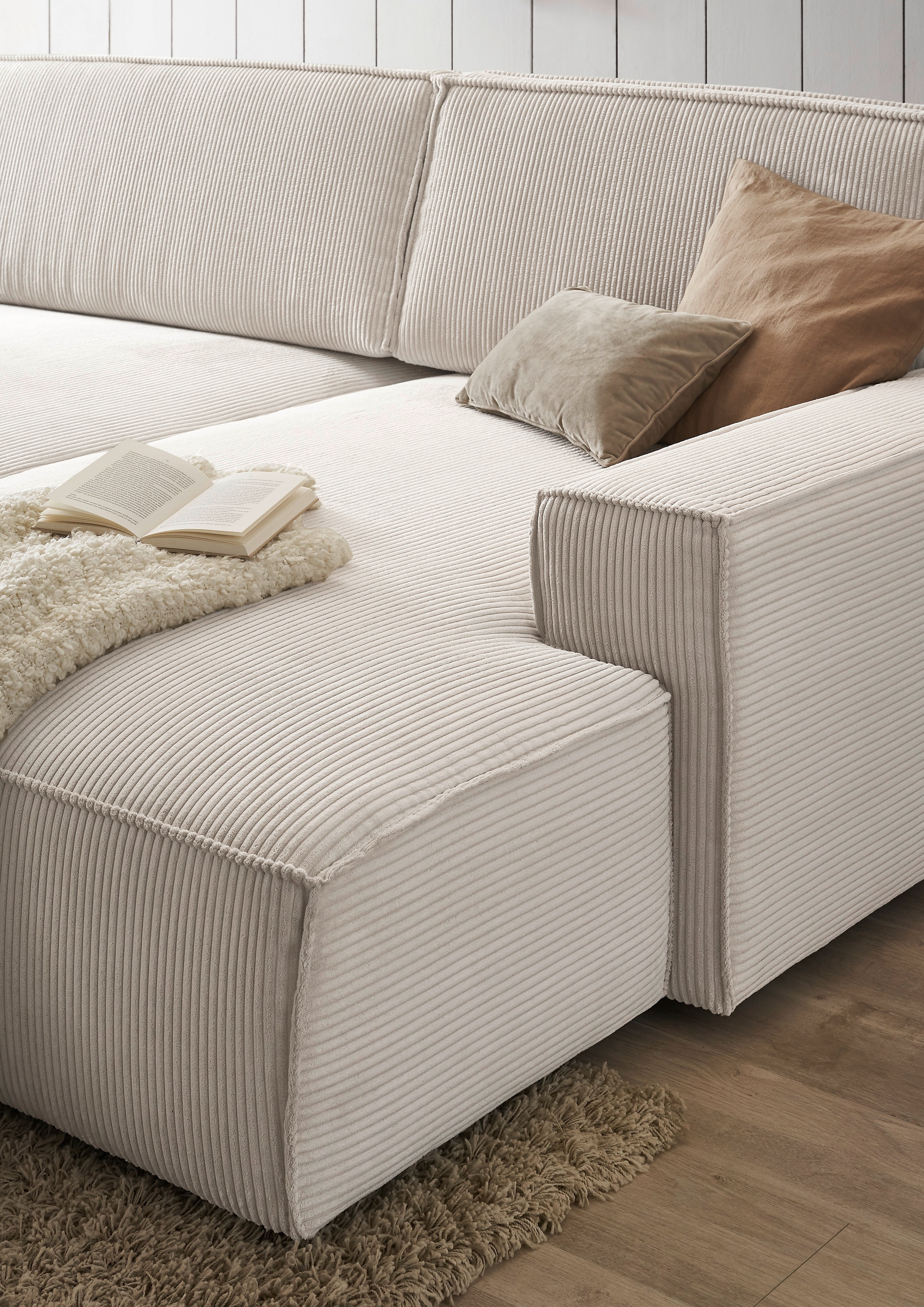 Home affaire Ecksofa »NEU: SHERWOODL XXL 284, Big-Sofa L-Form, tiefe Sitzfläche 95 cm, Cord,«, Leinenoptik, Recamiere rechts/links, auch als Schlafsofa stellbar
