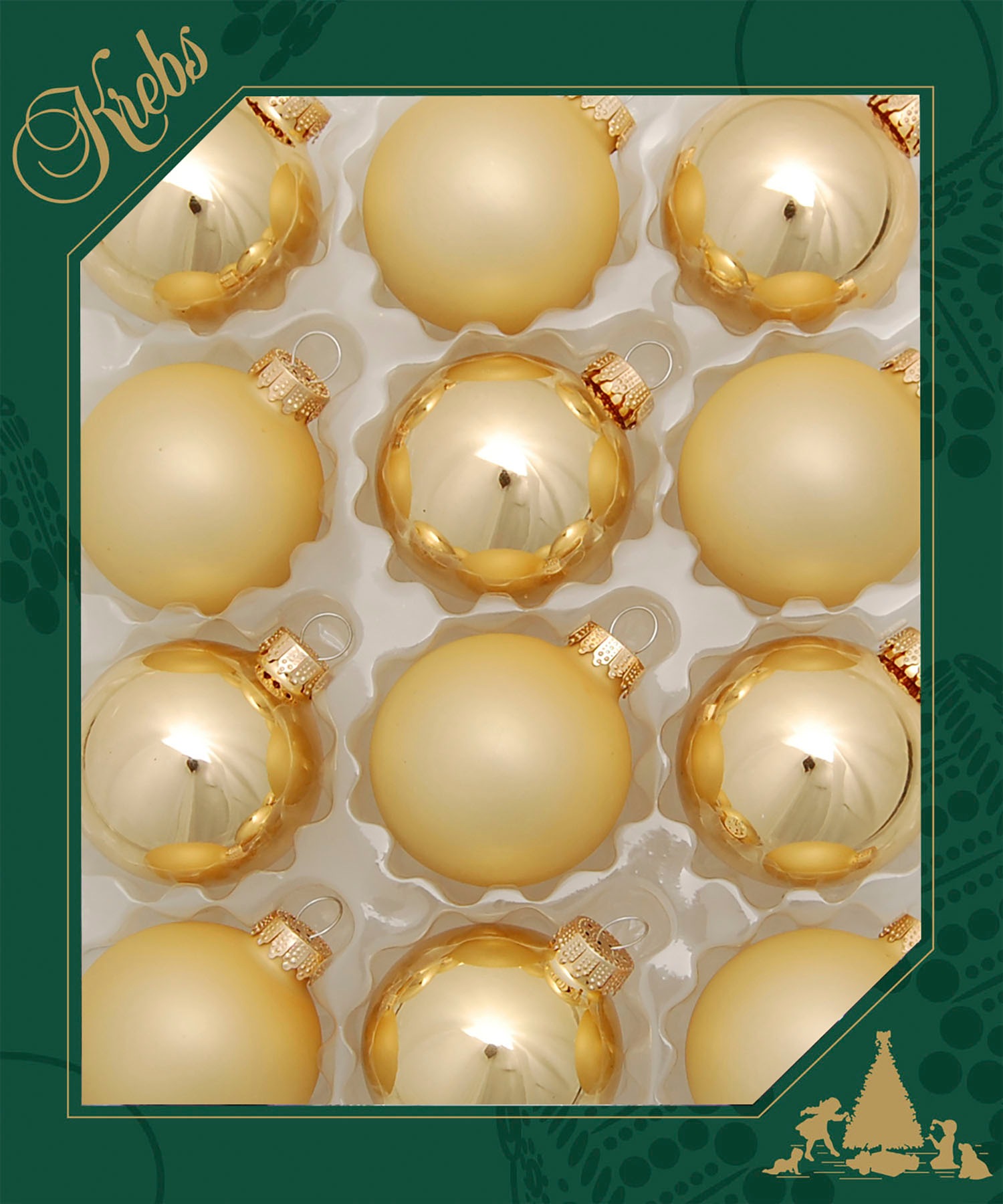 Krebs Glas Lauscha Weihnachtsbaumkugel »Glaskugelsortiment Goldfarben Glanz/Satin, Ø ca. 5 cm«, (Set, 12 St.), Weihnachtsdeko, Christbaumschmuck, Christbaumkugeln aus Glas