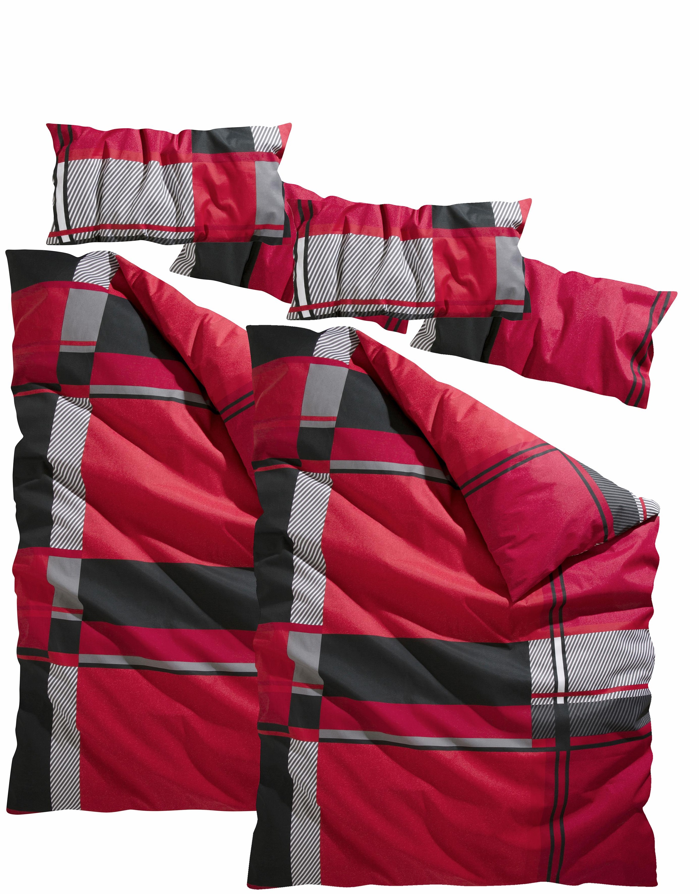 my home Bettwäsche »Nina im sportlichen Karo Design, aus 100% Baumwolle, Bettwäsche-Set in Linon oder Biber Qualität, Bett- und Kopfkissenbezug mit Knöpfen, nachhaltig«, (2 tlg.)