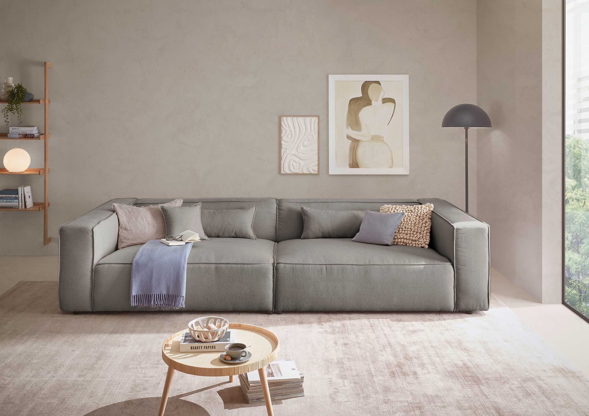LeGer Home by Lena Gercke 3-Sitzer »PIARA, XXL Sofa mit Kedernaht, Big-Sofa in Cord oder Leinenoptik«, schwarze Füße, bequemer Sitzkomfort, extra tiefe Sitzfläche