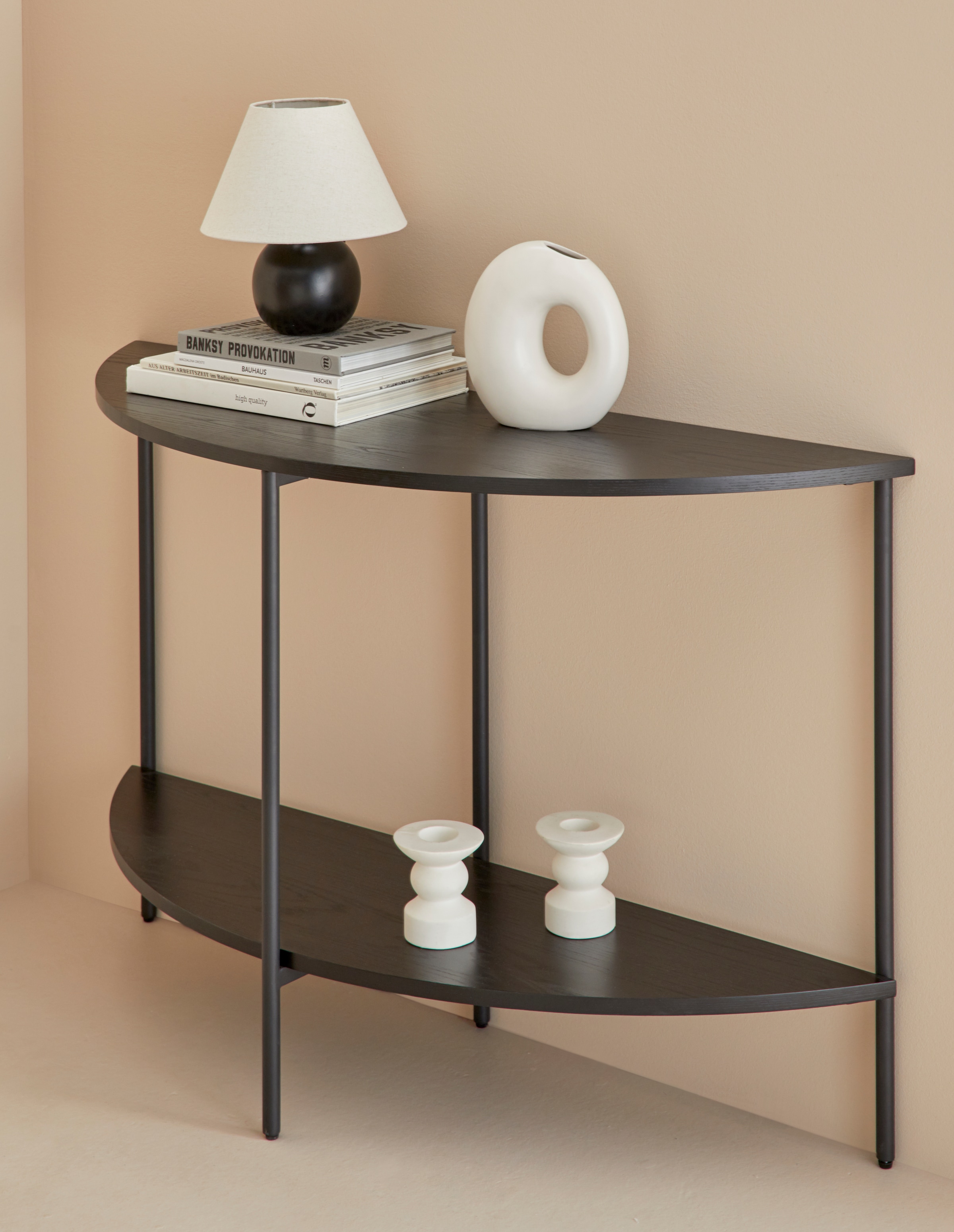 LeGer Home by Lena Gercke Konsolentisch »Leonore«, aus massivem Eschenholzfurnier, pulverbeschichtetes Metallgestell