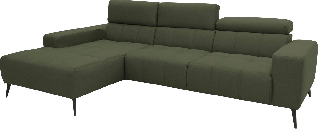 DOMO collection Ecksofa »Trento L-Form, mit Kufenfuß oder Einzelfuß«, wahlweise mit Kopfteilverstellung, Recamiere links/rechts bestellbar