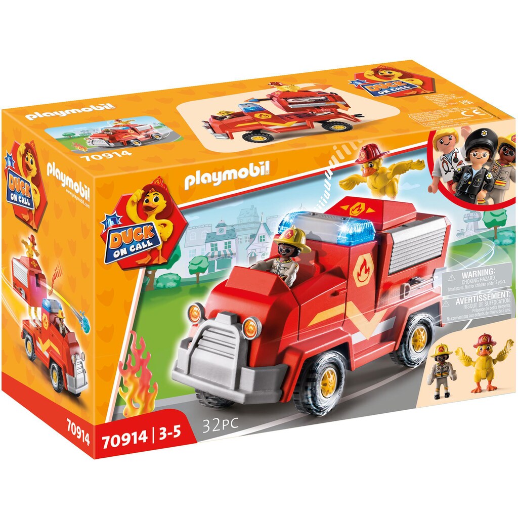 Playmobil® Konstruktions-Spielset »Feuerwehr Einsatzfahrzeug (70914), Duck on Call«, (32 St.), mit Licht und Sound