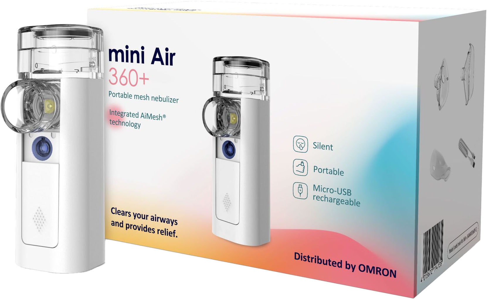 Omron Inhalationsgerät »mini Air 360+ einfach zu bedienen«, geräuschlos, Laden mit Micro-USB, für Erwachsene & Kinder