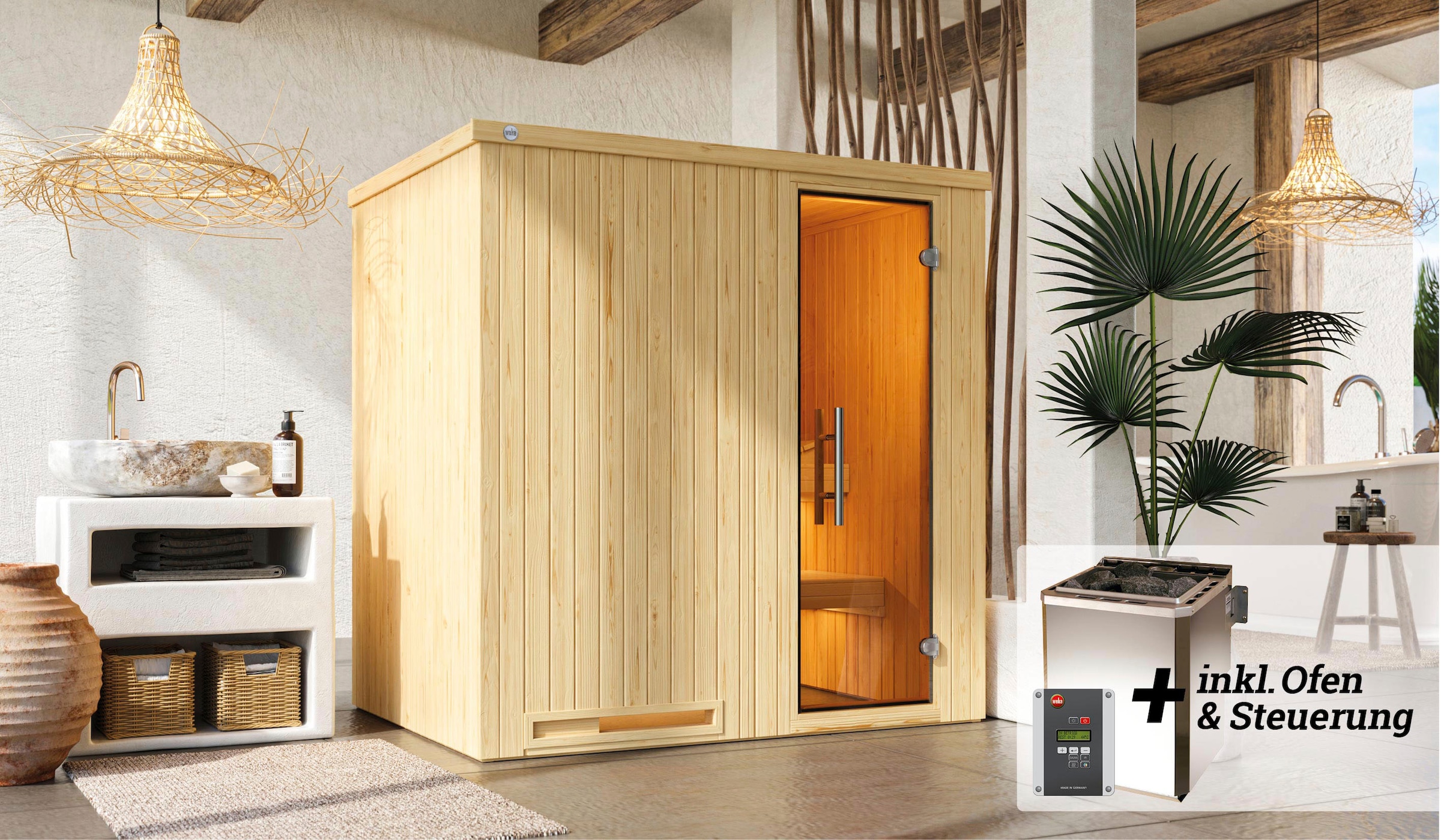 weka Sauna »Halmstad« Set,  7,5 kW Bio-Ofen mit digitaler Steuerung