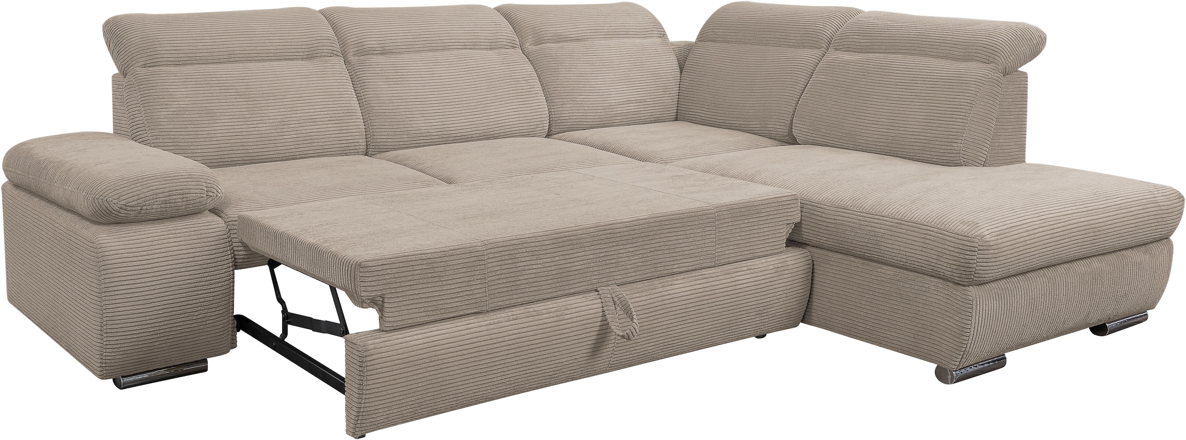 WERK2 Ecksofa »Alicante Kopfteilverstellung, Bett & Bettkasten, Cord, L-Form, bequem« Cord, L-Form, XXL, Schlaffunktion, Bettkasten