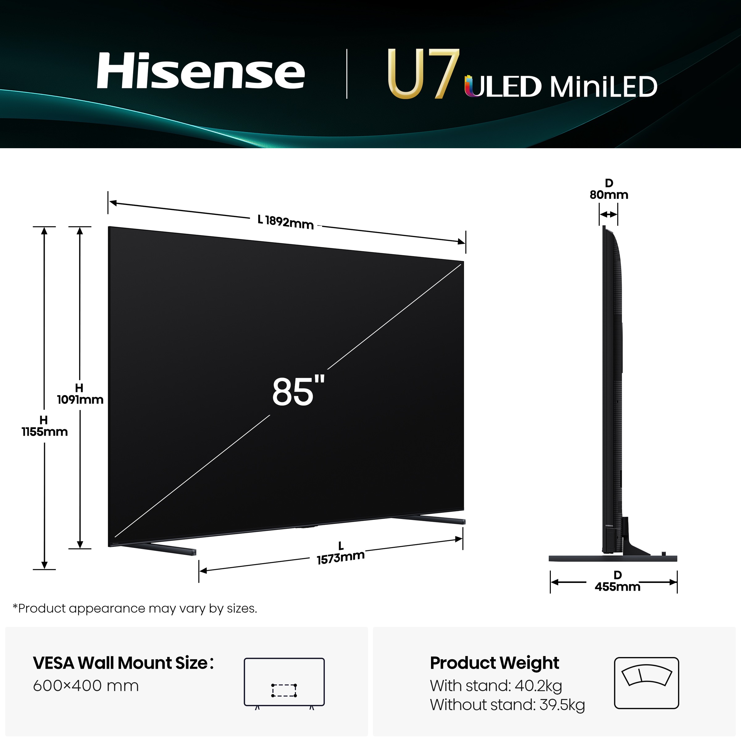 Hisense QLED Mini LED-Fernseher »85U7Q«, 4K Ultra HD, Smart-TV, 4K UHD Mini LED