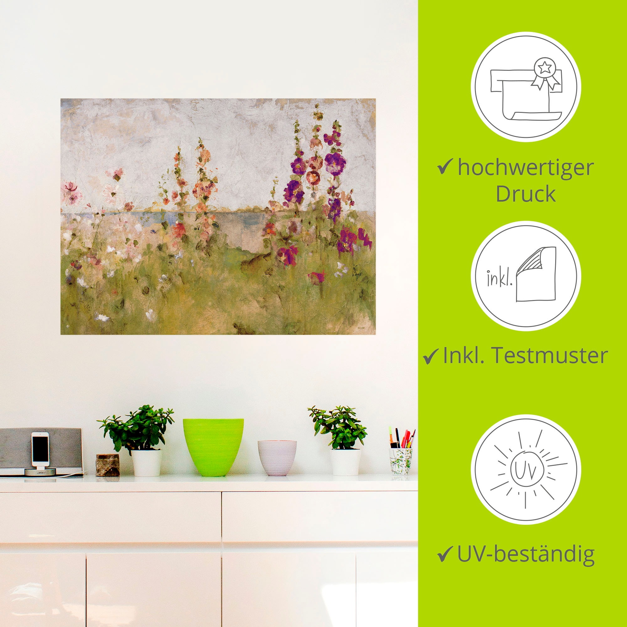 Artland Wandbild »Stockrosen am Meer«, Blumen, (1 St.), als Leinwandbild, Poster, Wandaufkleber in verschied. Größen