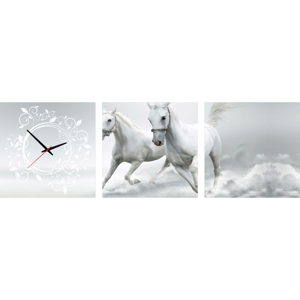 Conni Oberkircher´s Bild mit Uhr »Horses - Wildpferde«, Pferde, (Set, (Set 3), mit dekorativer Uhr, Power, Reiten