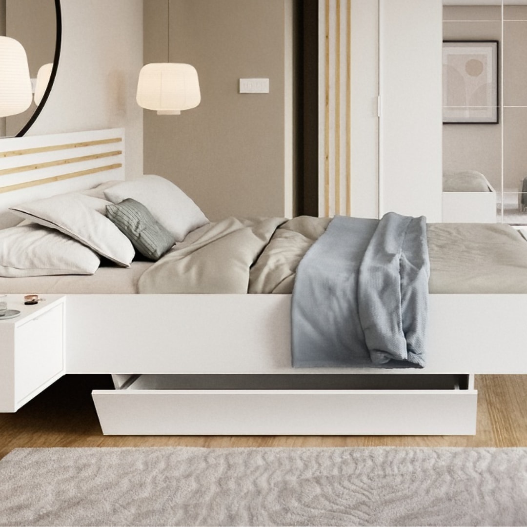 INOSIGN Bett »Bettgestell Calera mit zwei Nachttischen (Schlaffläche 180x200 cm)«, (Set, Bett mit 2 Nakos und 2 Schubladen), Bettgestell, mit Schubladen, BxTxH 265x204x96 cm