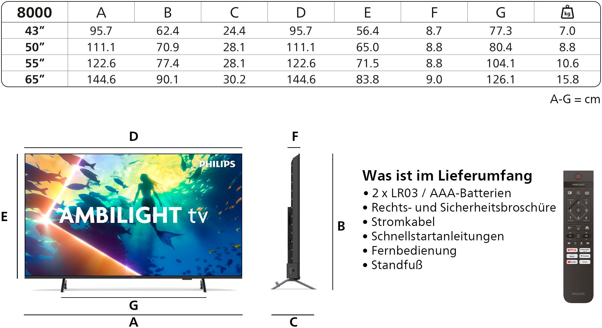 Philips LED-Fernseher »65PUS8000/12«, 4K Ultra HD, Smart-TV