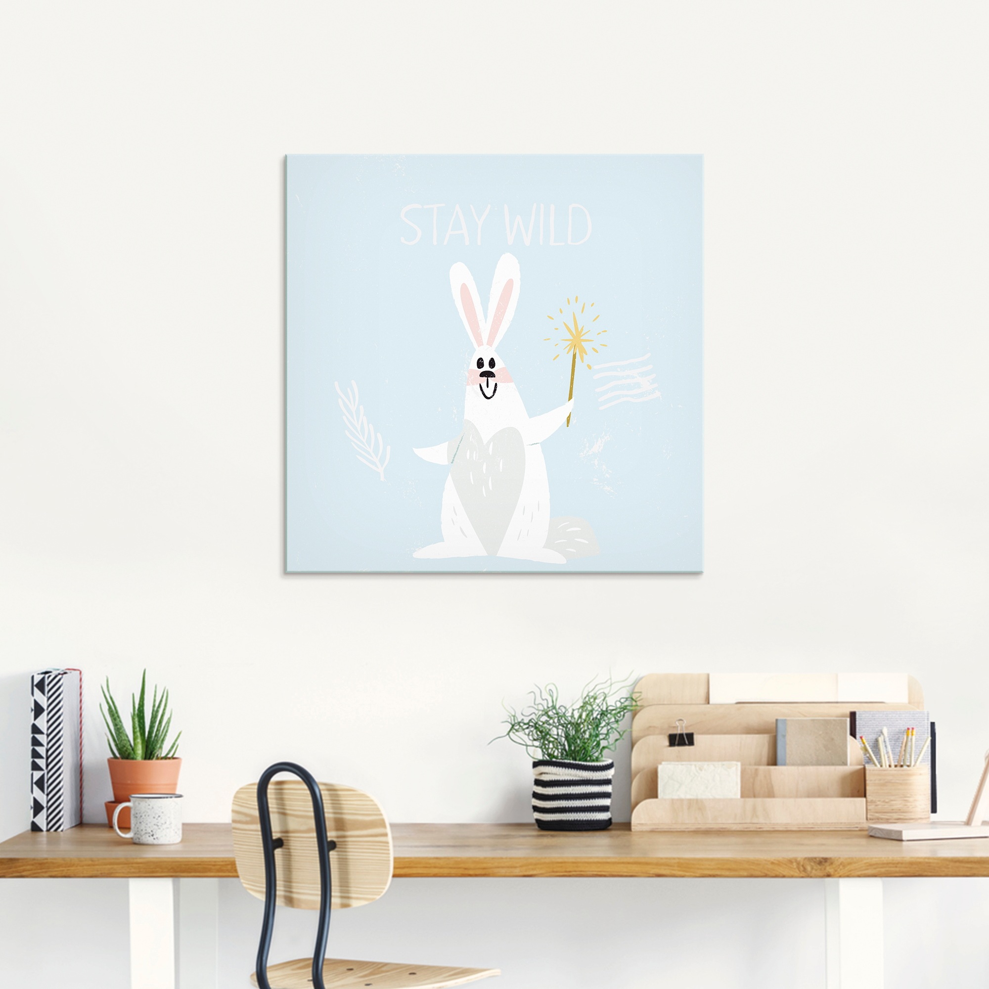 Artland Glasbild »Bleib Wild Kleiner Winter Hase im Schnee«, Tiere, (1 St.), in verschiedenen Größen