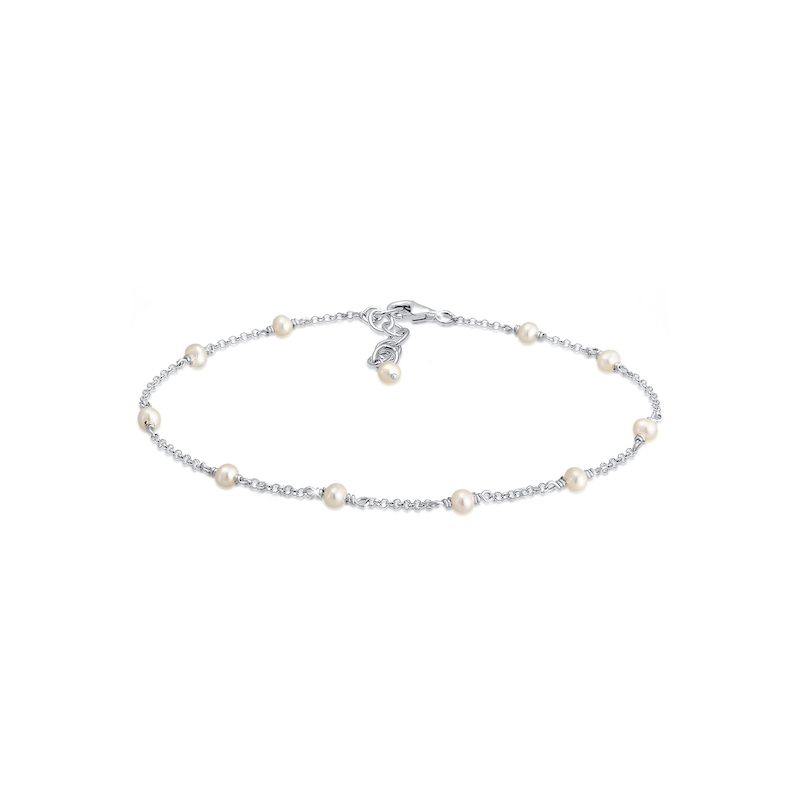 ELLI Fußkette »Fußkette mit Süßwasserzuchtperle 925 Silber« Silber 22 cm Eleganter Fußschmuck für Frauen