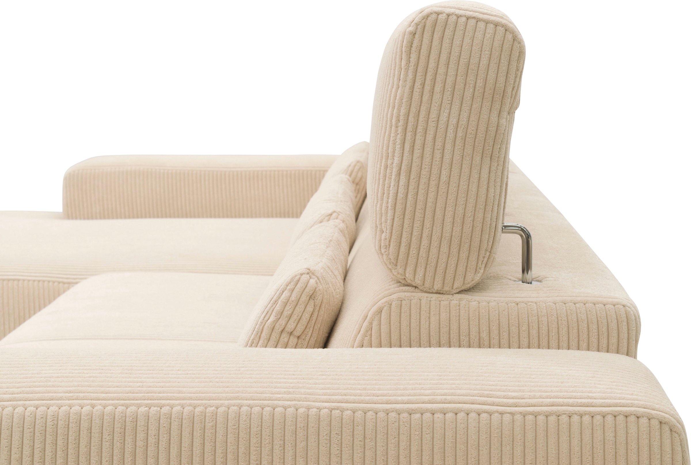 DOMO collection Ecksofa »Brandon B/T: 289/177 cm, belastbar bis 140kg/ Sitz, L-Form«, mit Sitztiefenverstellung, Cord, creme