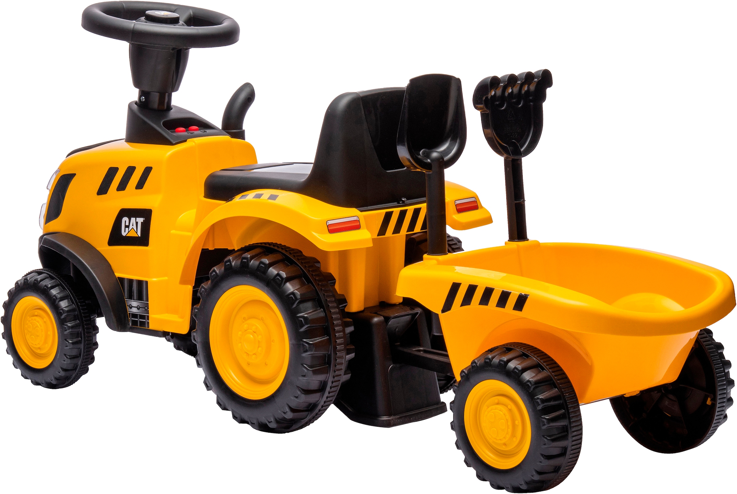 Jamara Rutscher »Caterpillar Traktor mit Anhänger 2in1, gelb«, mit Licht- und Soundeffekten sowie Hupe