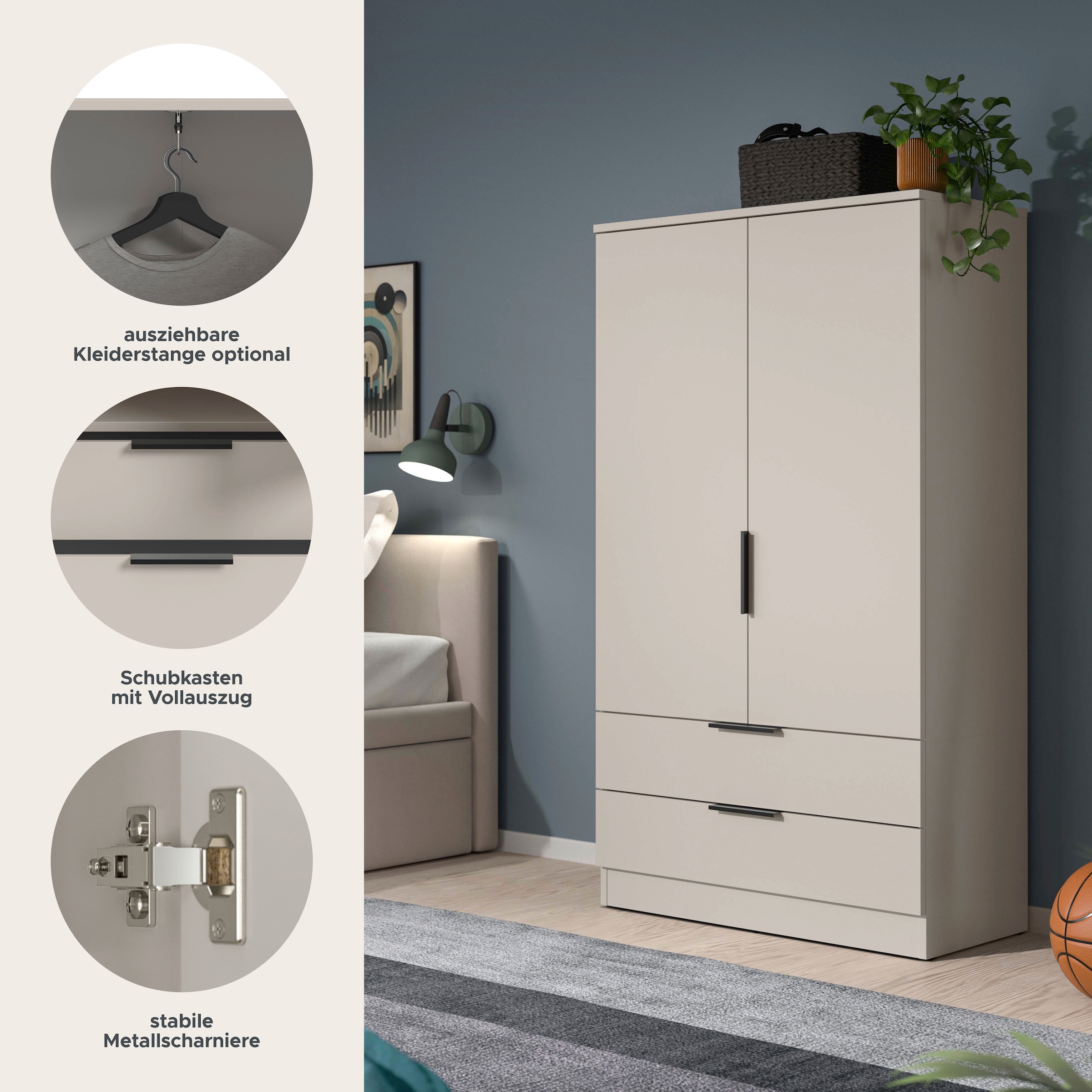 Home affaire Wäscheschrank »SKARDE, TOPSELLER!, Kleiderschrank, Schlafzimmerschrank, Schrank« Höhe: 140 cm, 2 Türen, 2 Schubladen, 1 Kleiderstange, 1 Stk. tlg. OTTO BESTSELLER, Garderobe, Universalschrank, Flurschrank, Schrank