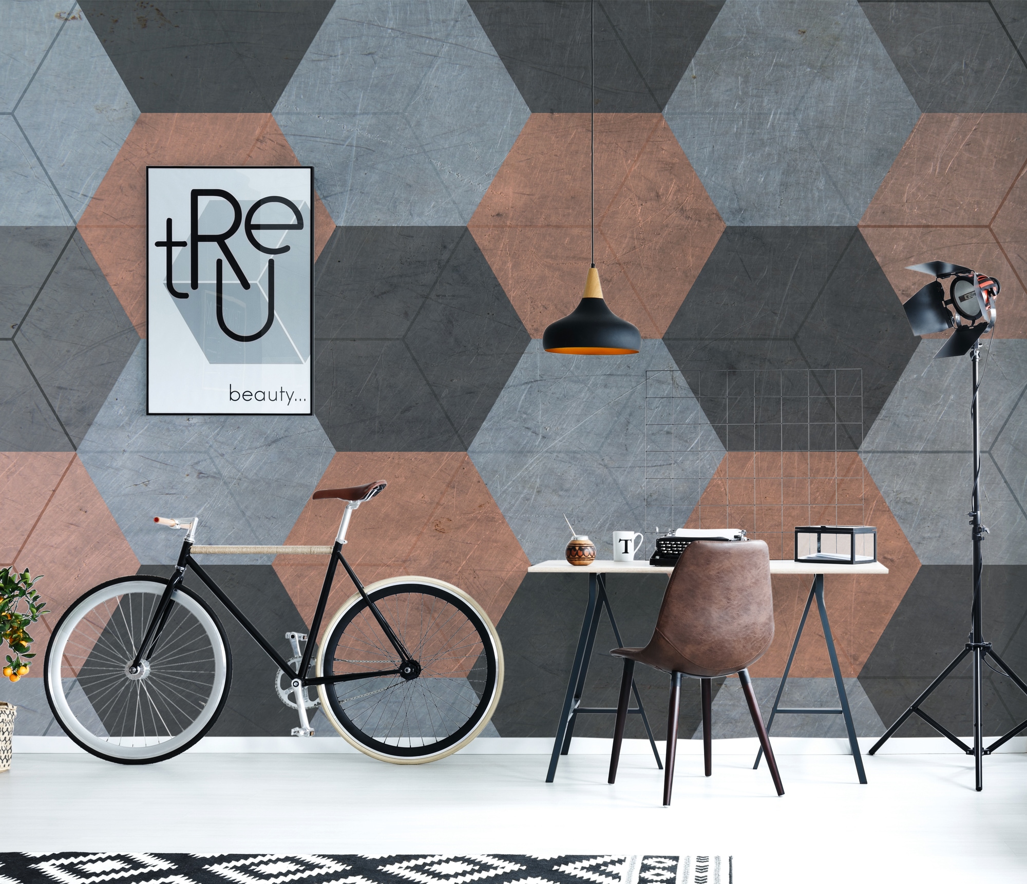 A.S. Création Vliestapete »Fototapete Geometrisches Muster Kupfer Grau« mat günstig online kaufen