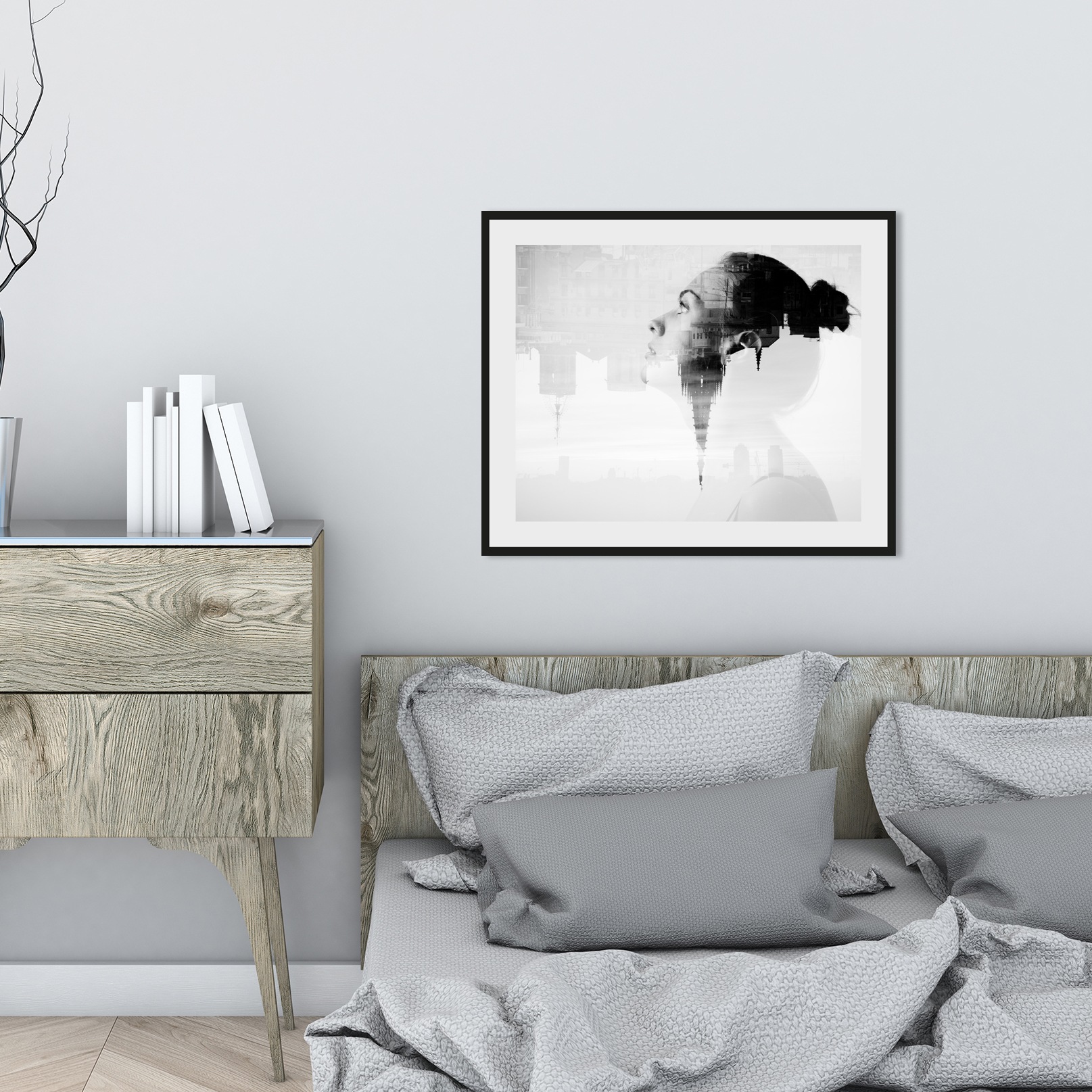 queence Bild »OVERTHINKING«, Frau-Stadt-Städte-Foto-Schwarz-Weiß-Kunst, HD günstig online kaufen