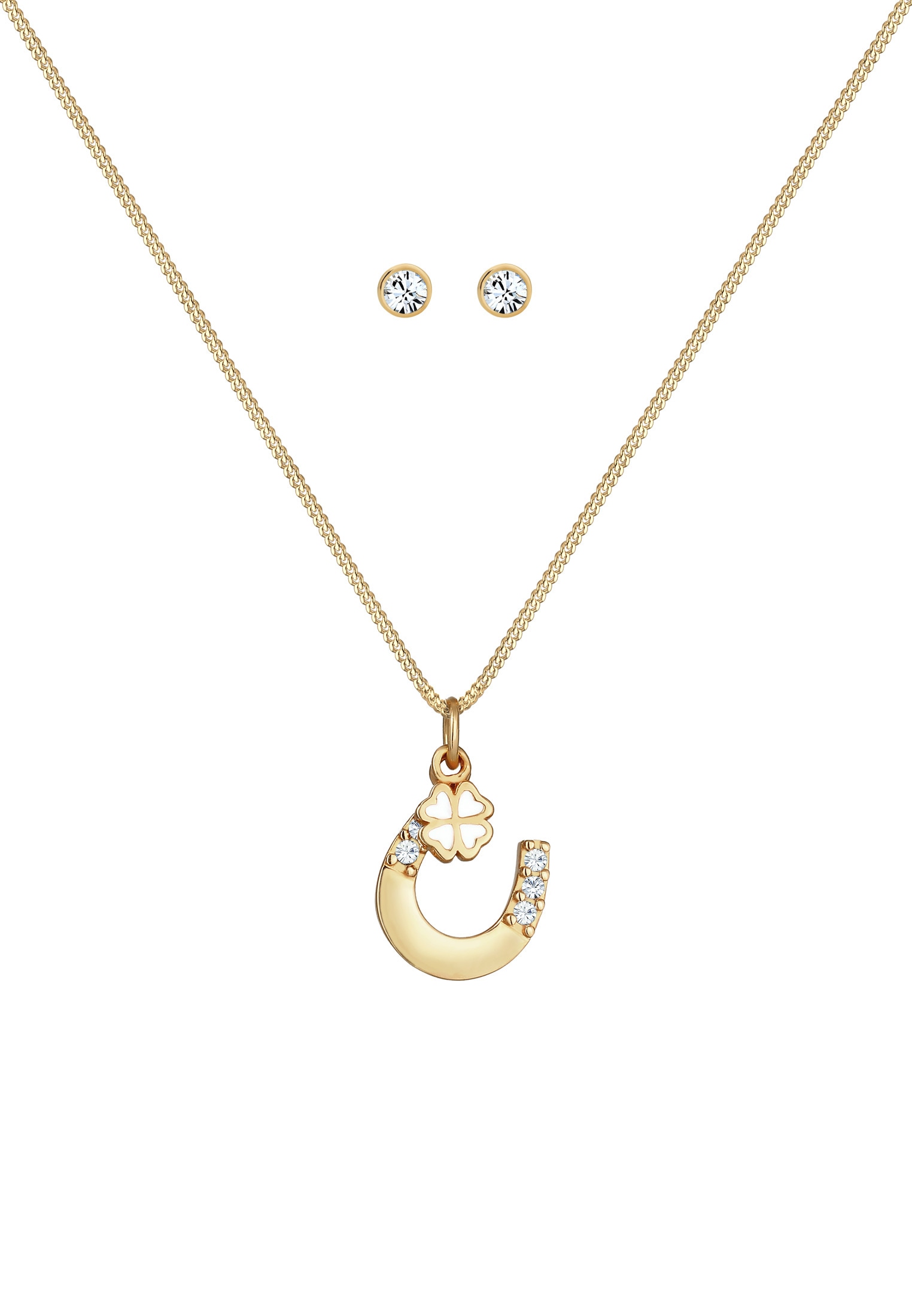 Elli Schmuckset »Hufeisen Glass Kristalle Weiß 925 Sterling Silber«