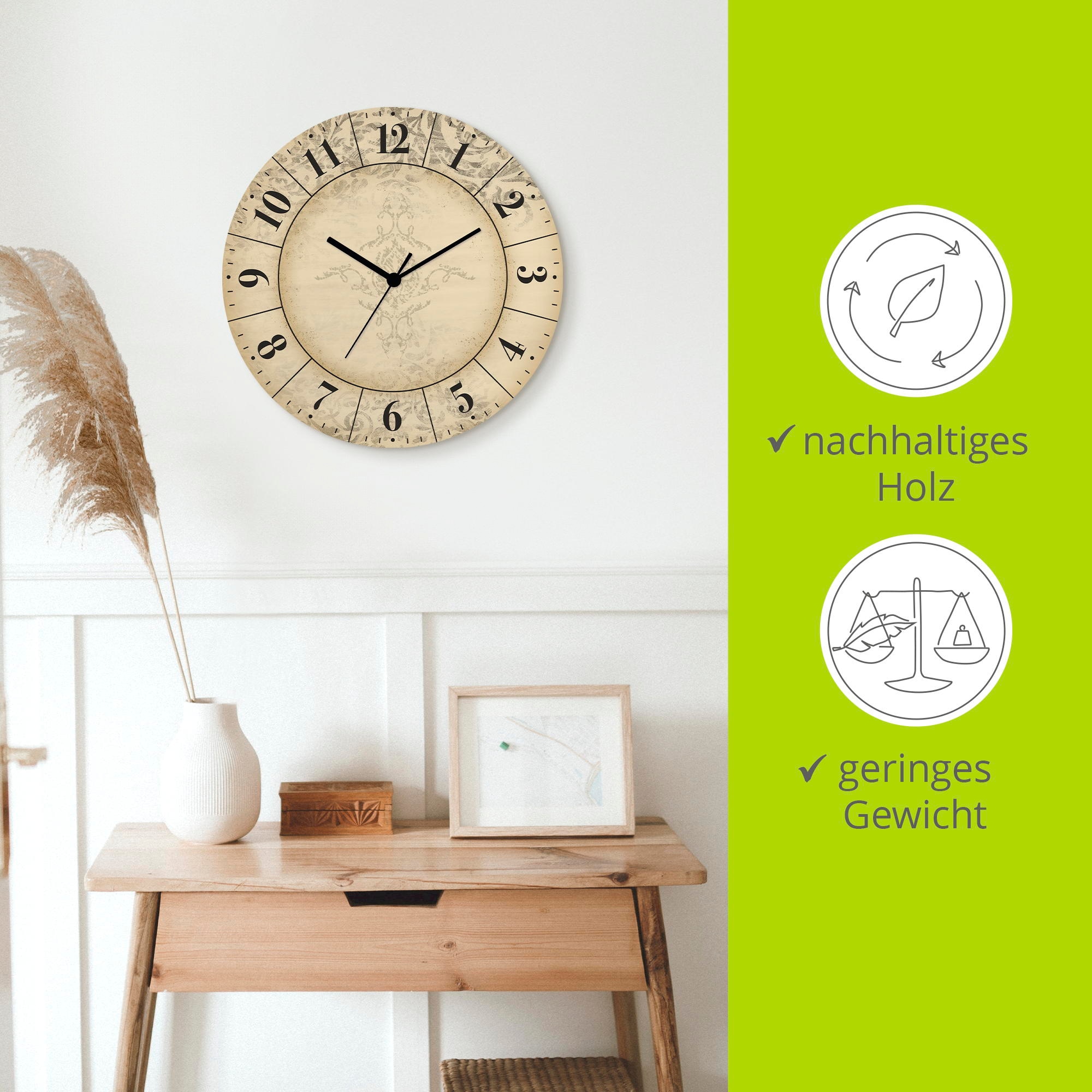 Artland Wanduhr »Vintage Zeitflüsterer« wahlweise mit Quarz- oder Funkuhrwerk, lautlos ohne Tickgeräusche