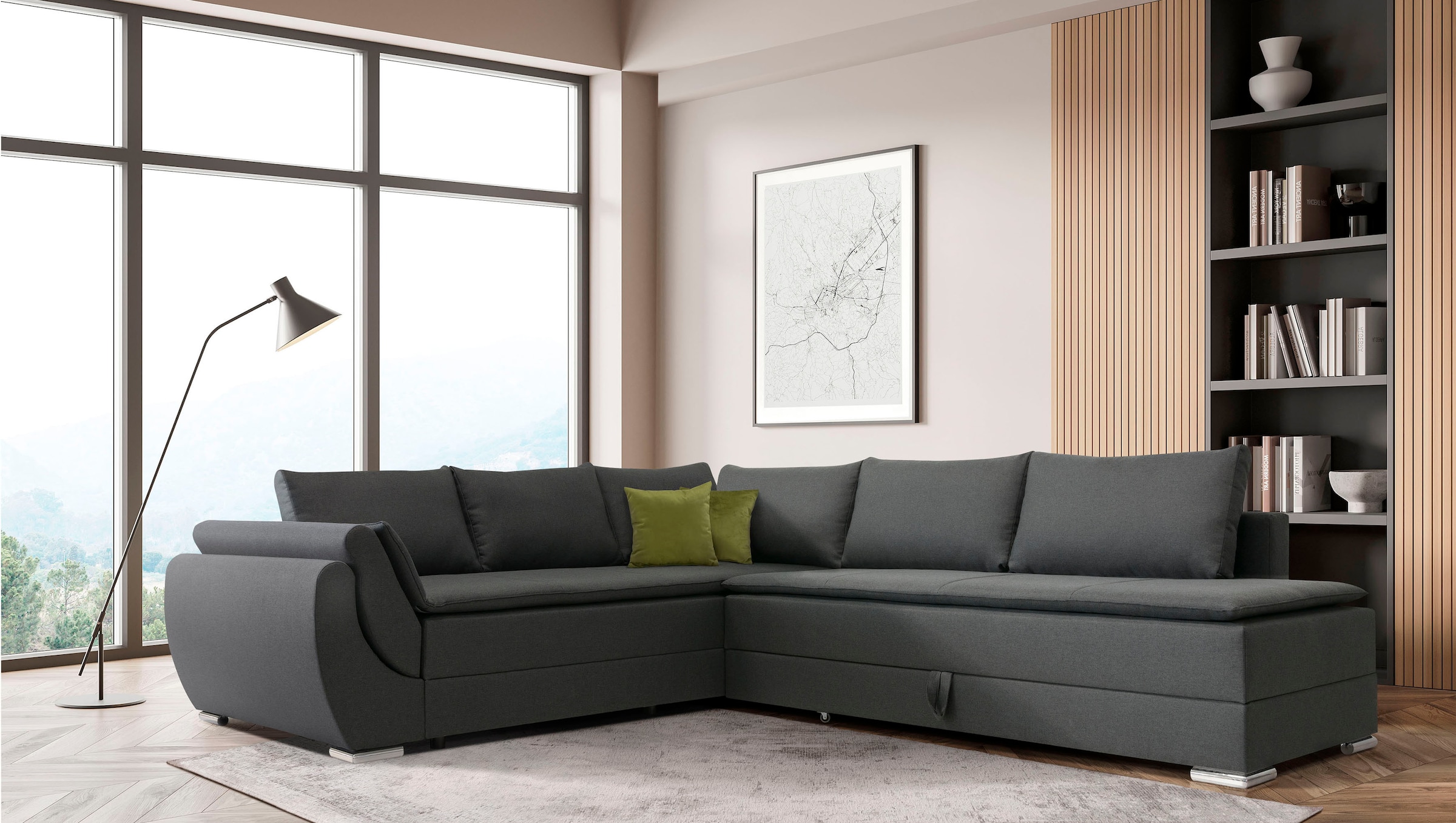INOSIGN Ecksofa »Göteborg«, mit Boxspring-Bettfunktion und Bettkasten, Dauerschlaffunktion, Topper