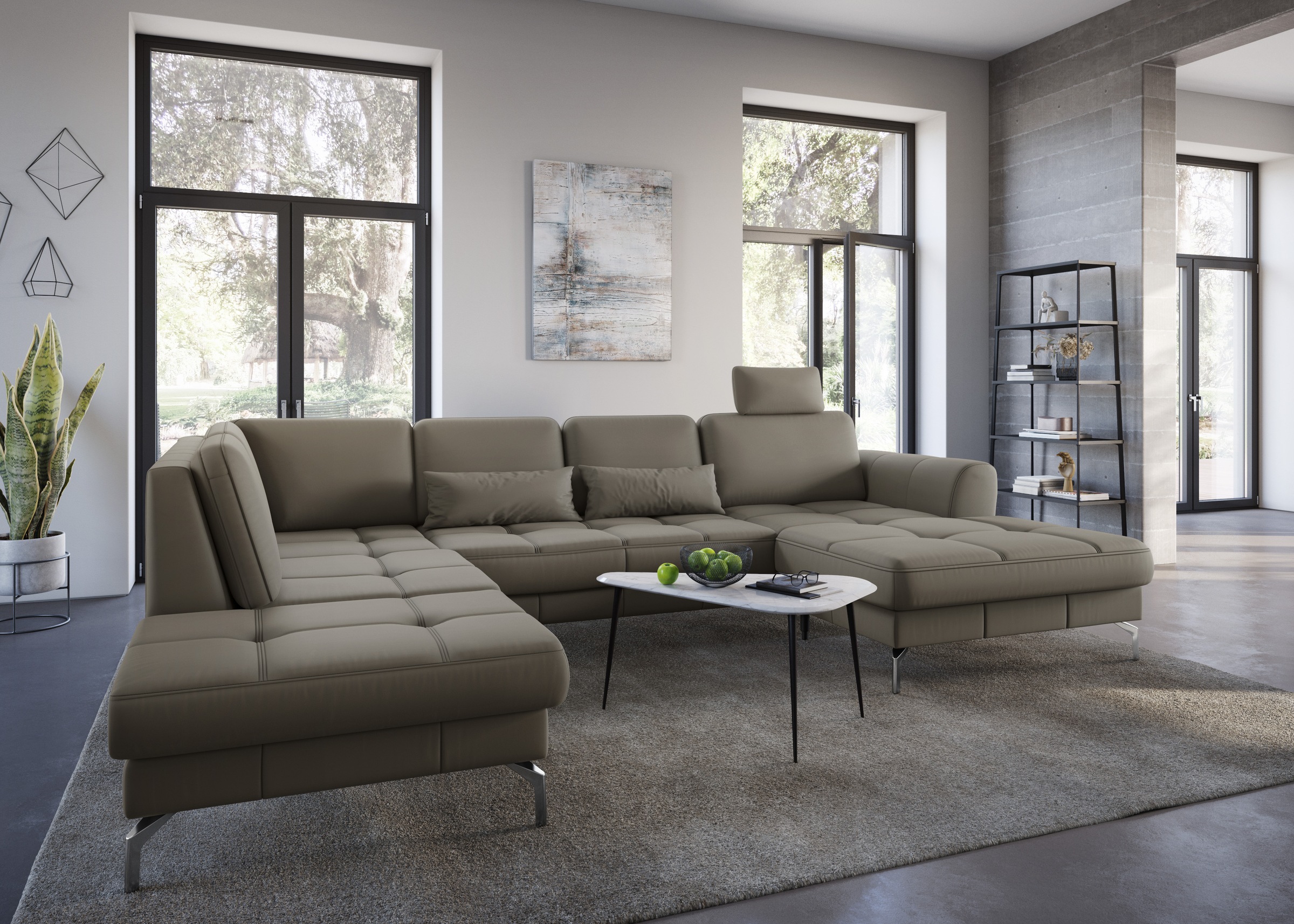 sit&more Wohnlandschaft »Bendigo U-Form«, inklusive Sitztiefenverstellung, Bodenfreiheit 15 cm, in 2 Fußfarben