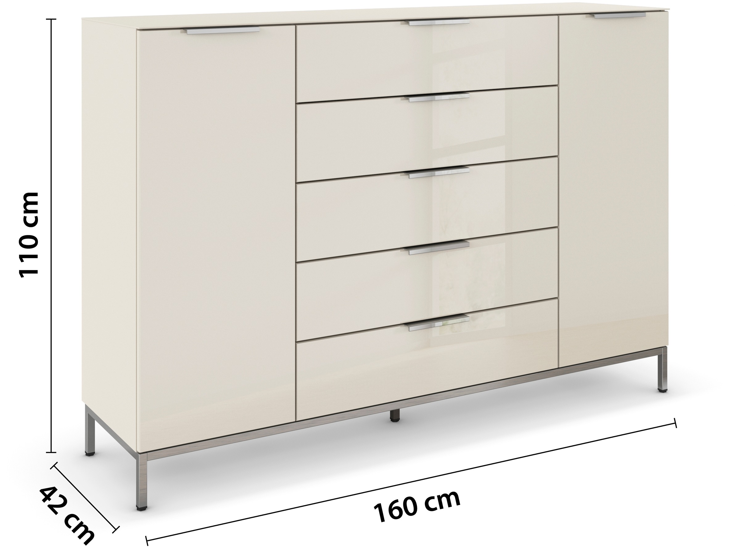 rauch Schubkastenkommode »Kommode Türkommode Sideboard Kombikommode FLIPP mit Glasfront«, (Breite 160/180 cm mit 4 Einlegeböden), 2-türig, 5 Schubladen, Soft-Close, Oberboden und Front Glas, 2 Breiten
