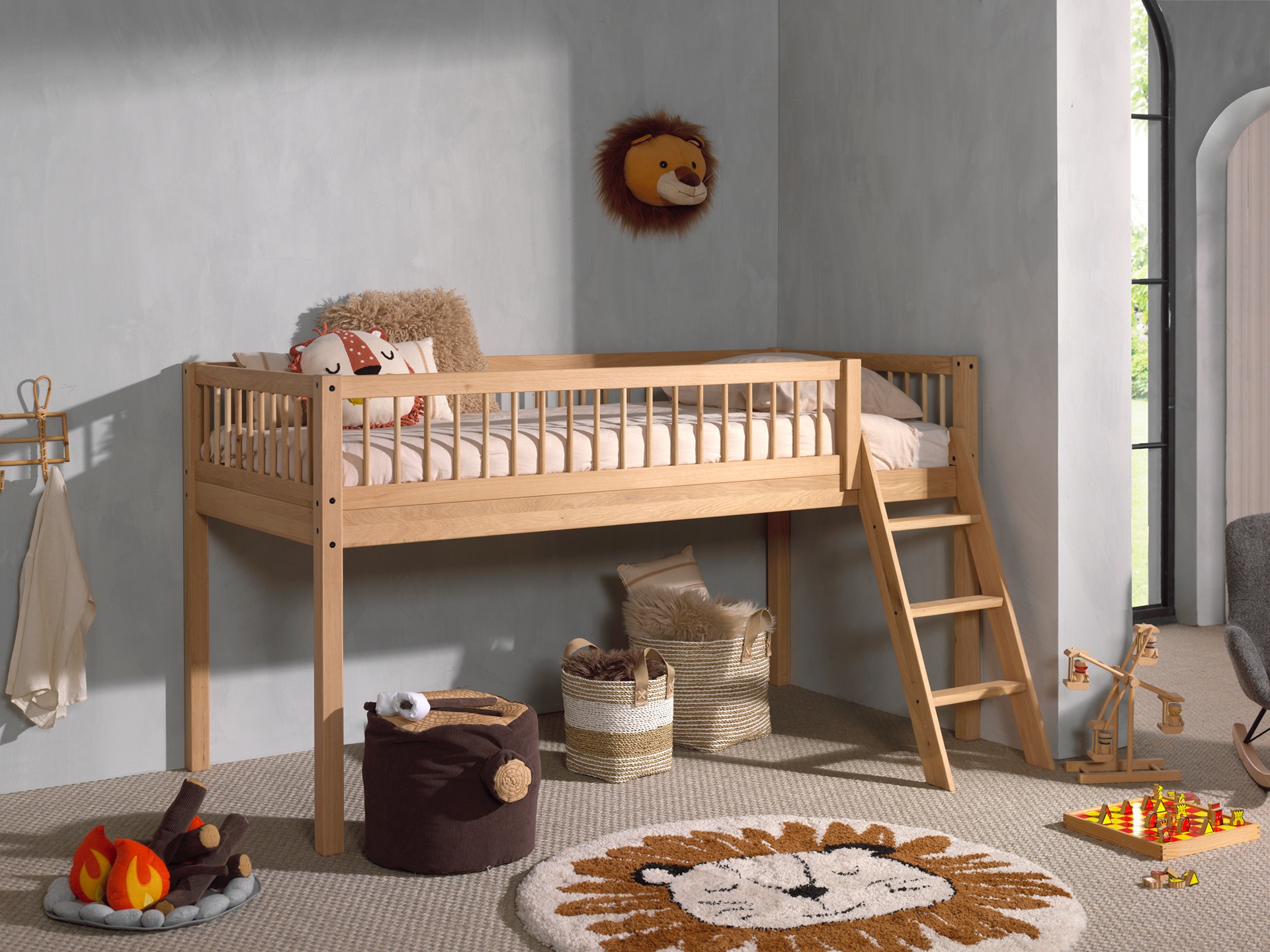 Home affaire Spielbett, (Made in Europe), aus massiver Eiche geölt, LF 90x2000cm, RR, Leiter u. Absturzschutz