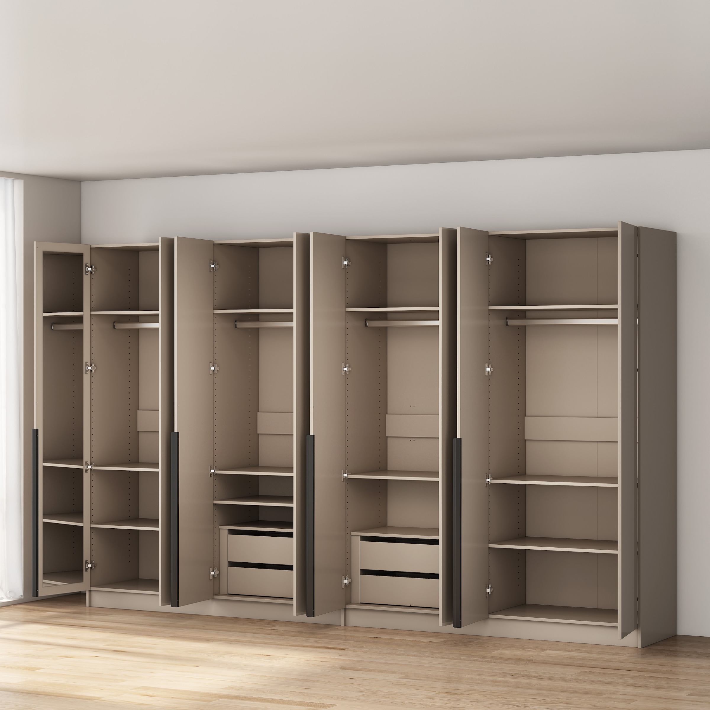 OTTO home Kleiderschrank »Annor Schlafzimmerschrank Breite 323 cm hochglanz Schrank Garderobe« Drehtürenschrank mit perfekter Innenausstattung - elegante Türgriffe