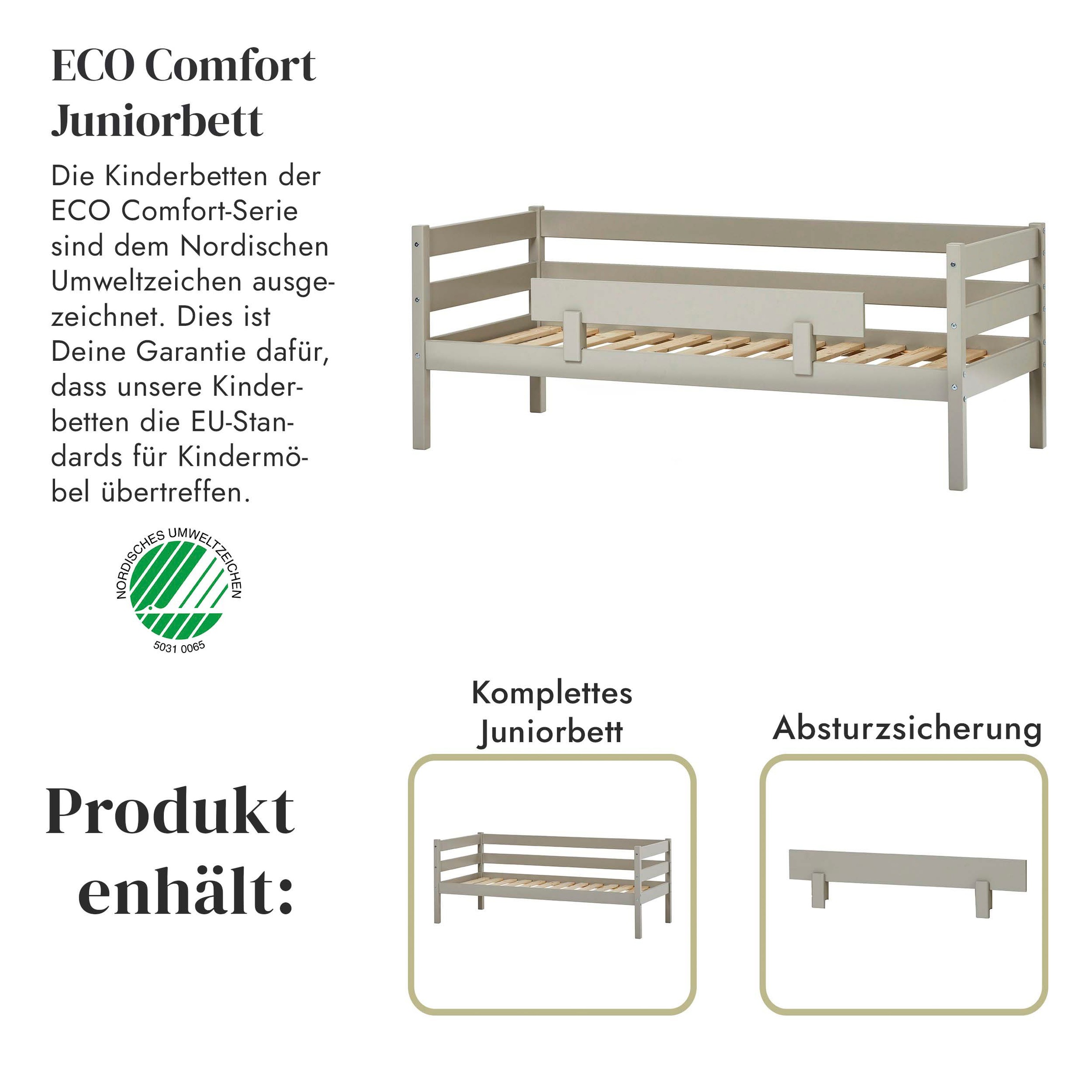Hoppekids Einzelbett »ECO Comfort Kinderbett, Kiefer Massivholz, Jugendbett inkl. Rollrost«, 70x160 cm, wahlweise in verschieden Farben/ Matratze/ Absturzsicherung