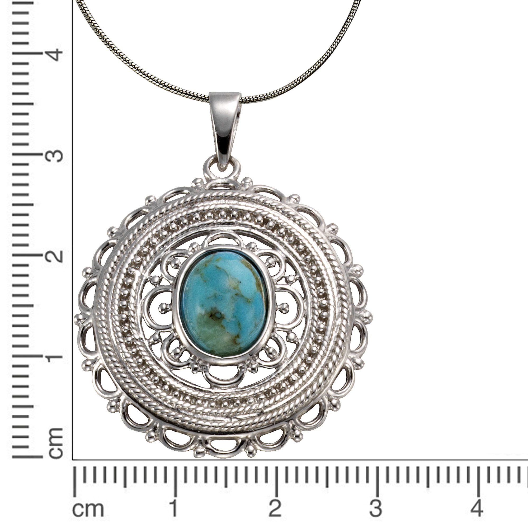 Zeeme Kette mit Anhänger »Silber 925 rhodiniert 42/45cm lang mit rek. Türkis 8x10mm«