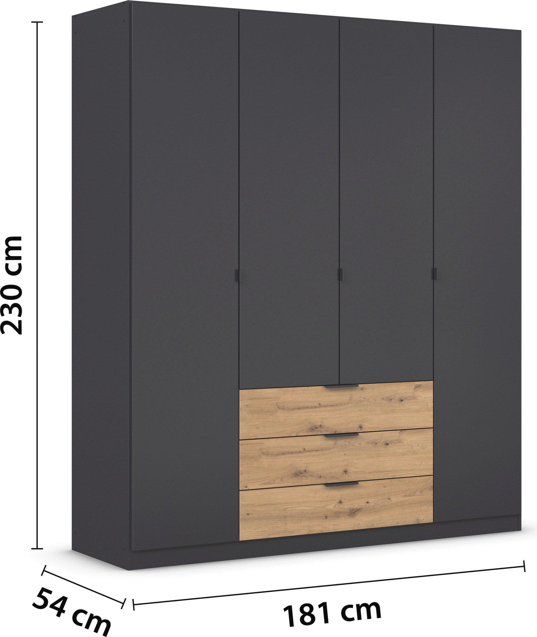rauch Drehtürenschrank »Kleiderschrank Schrank Garderobe Schlafzimmerschrank DAVOA«, mit farblich abgesetzten Schubkästen in Eiche Artisan MADE IN GERMANY