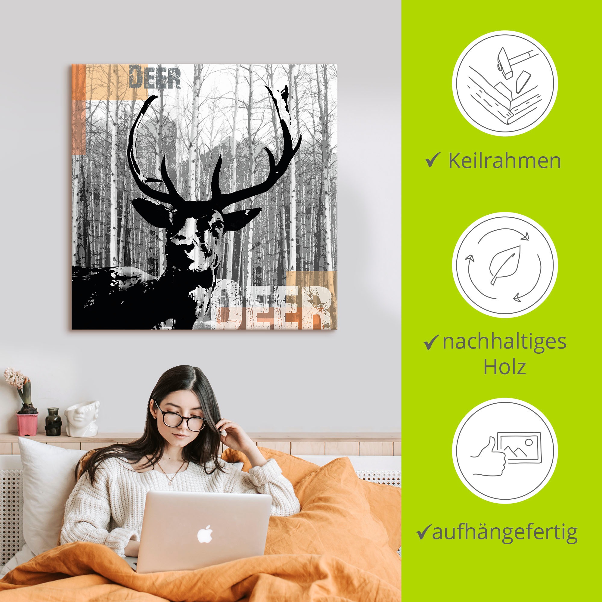 Artland Wandbild »Hirsch Collage«, Wildtiere, (1 St.), als Leinwandbild, Poster, Wandaufkleber in verschied. Größen