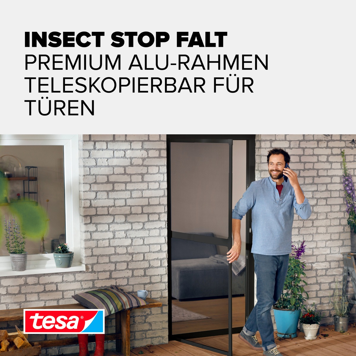 tesa Insektenschutz-Tür »FALT Alu Rahmen teleskopierbar Premium für Türen« Packung, Teleskop Alu Rahmen, 1 Stk. tlg. Alu Insektenschutz 80 cm x 170 cm bis 100x cm x 220 cm