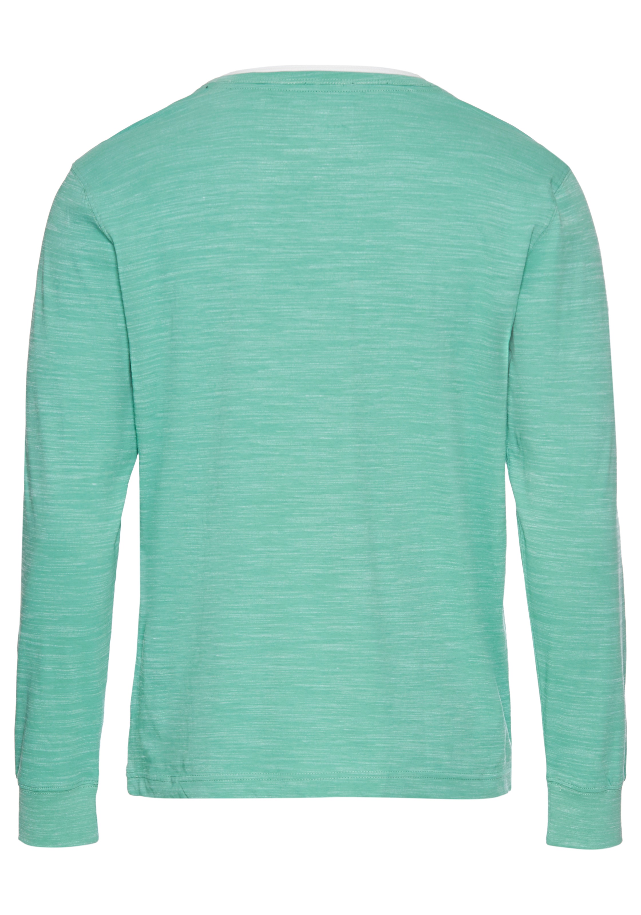 DELMAO Henleyshirt, Langarm, melierte Optik, Henleykragen, aus Baumwollmischung