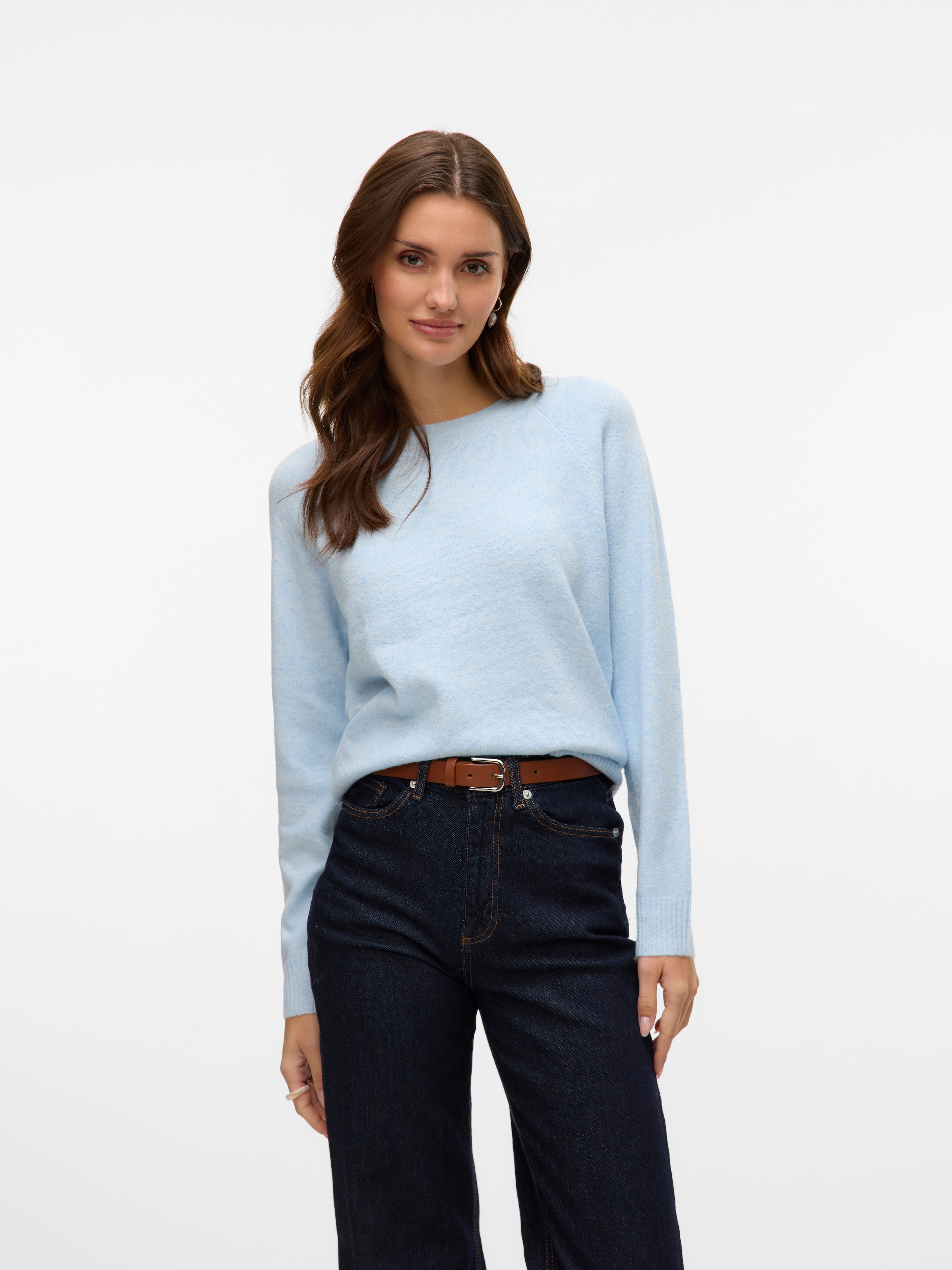 Vero Moda Rundhalspullover »VMDOFFY LS O-NECK BLOUSE GA NOOS« Materialmix, regular fit