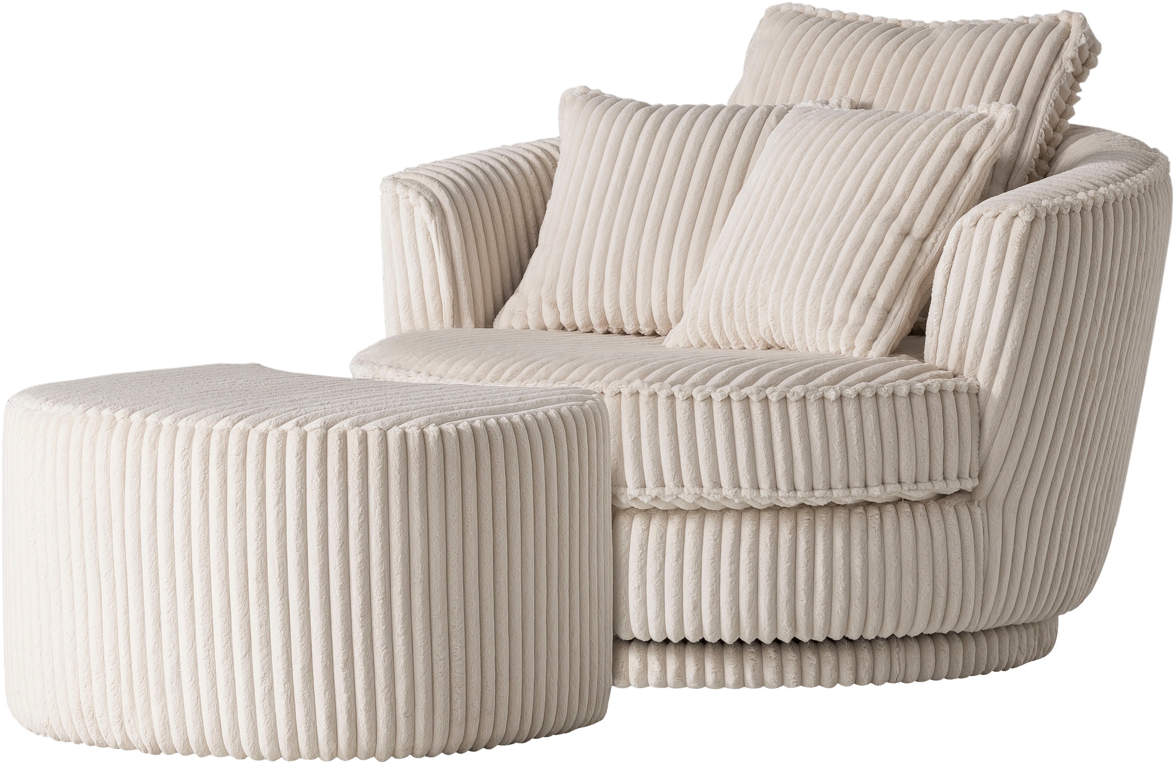 Leonique Drehsessel »MAISIE, Love Seat XXL Lese-Sessel, Big-Sessel mit Hocker,«, (2 St.), Set in MEGA CORD und Web-Velours, drehbar 360 Grad