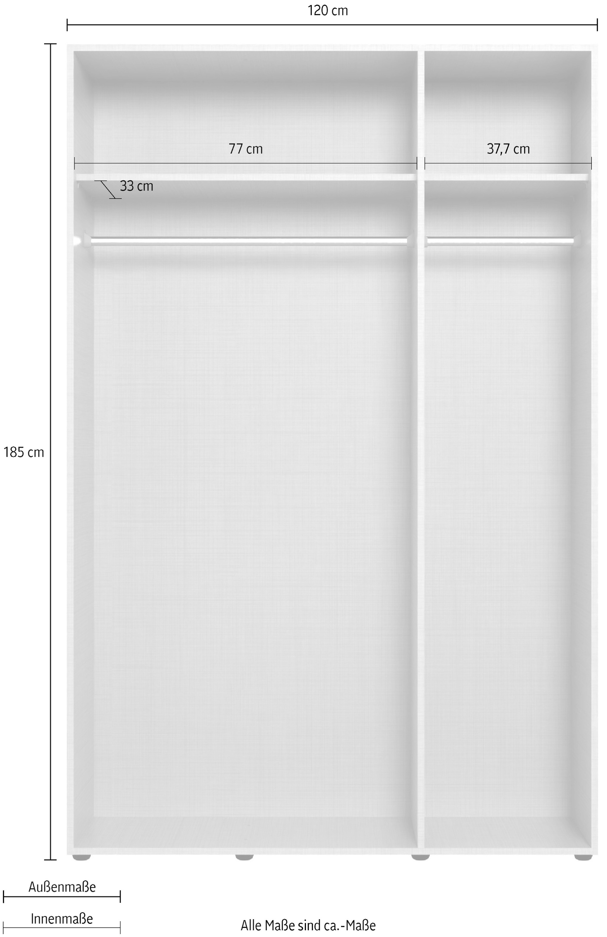 Wimex Kleiderschrank »Mugano,in 8 Breiten,3 Höhen,2 Tiefen, viele Farben, Made in Germany«, (in Basic oder Premium Ausstattung mit 2 weiteren Einlegeböden), mit langen oder kurzen Griffen aus Metall, mit oder ohne Spiegel
