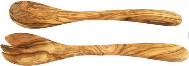 Salatbesteck, (Set, 2 tlg., Löffel-Gabel), 30 cm aus Olivenholz