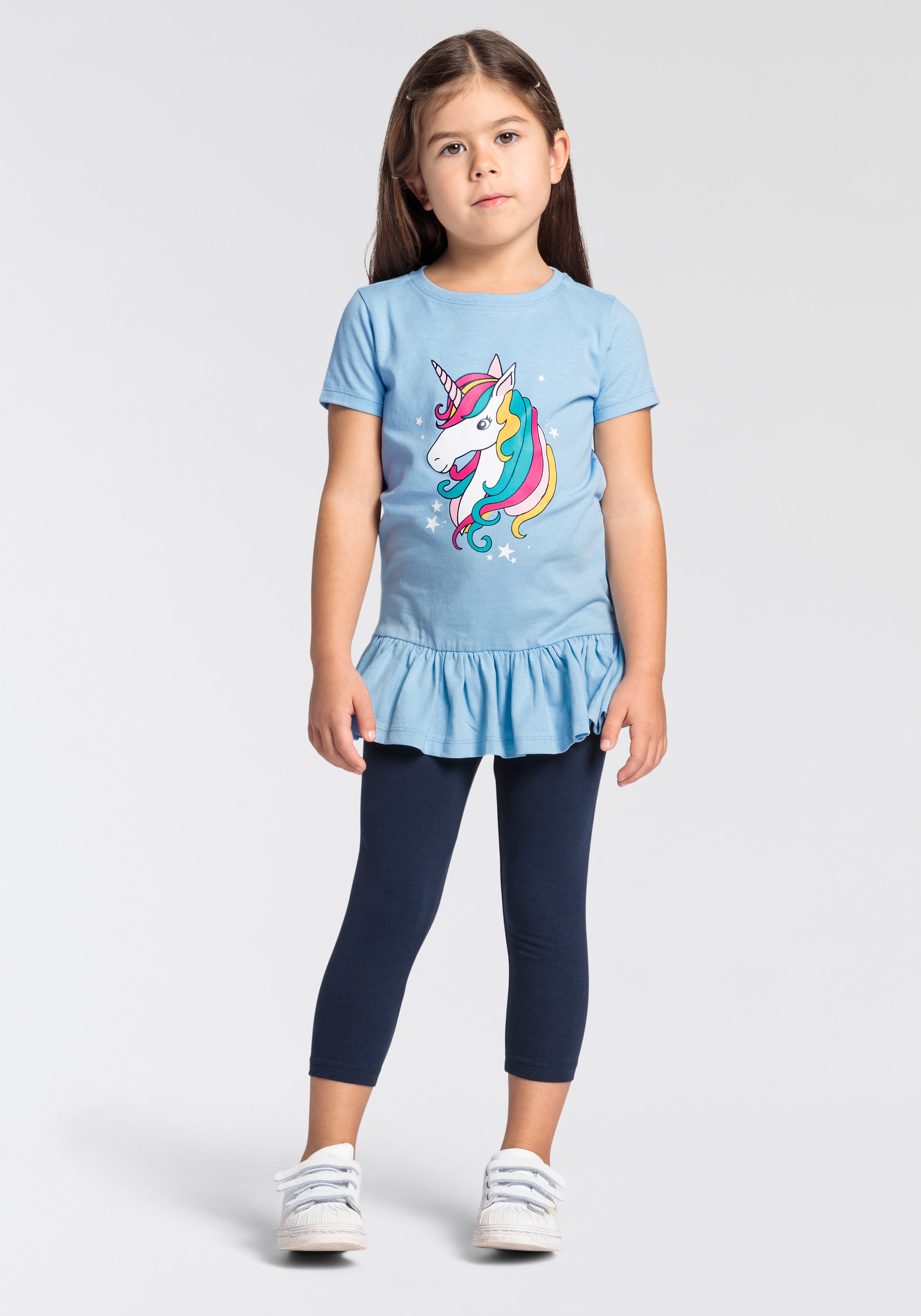 KIDSWORLD Shirt & Leggings »EINHORN«, mit Rüschen und Einhorndruck für kleine Mädchen