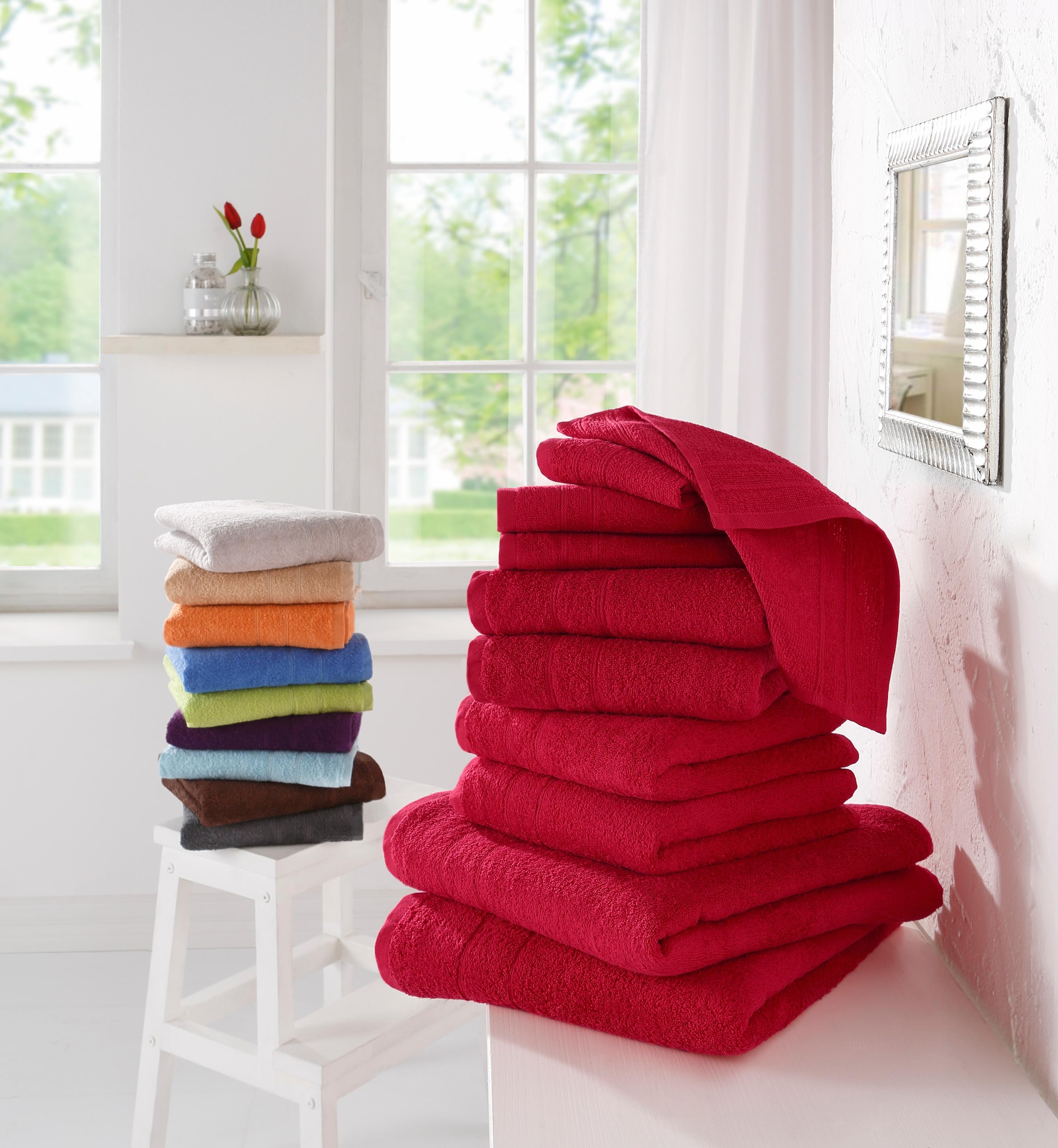 my home Handtuch tlg., 100% aus feiner bestellen Baumwolle Set Handtücher 10 schnell mit Walkfrottee, Handtuchset bequem »Inga«, und Set, Bordüre