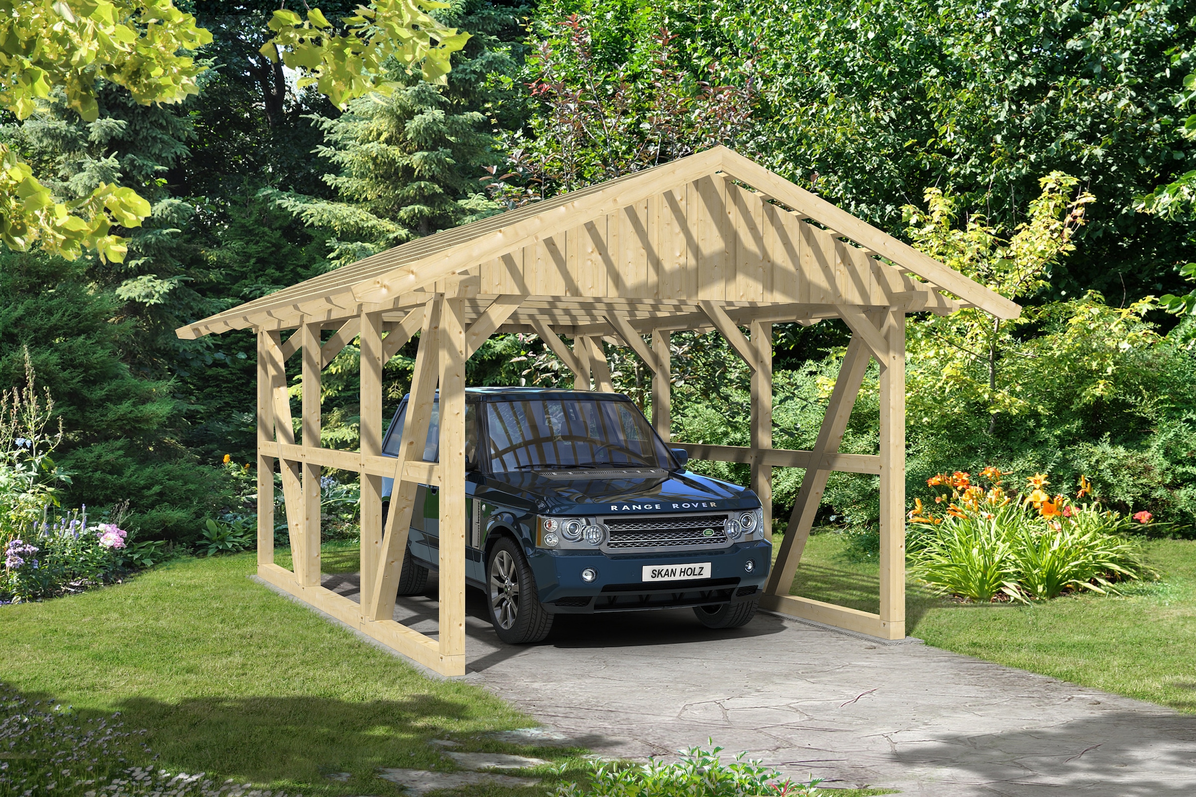 Skanholz Einzelcarport »Schwarzwald«, KVH, Fichte, 300 cm, Natur, 424x600cm, mit Dachlattung