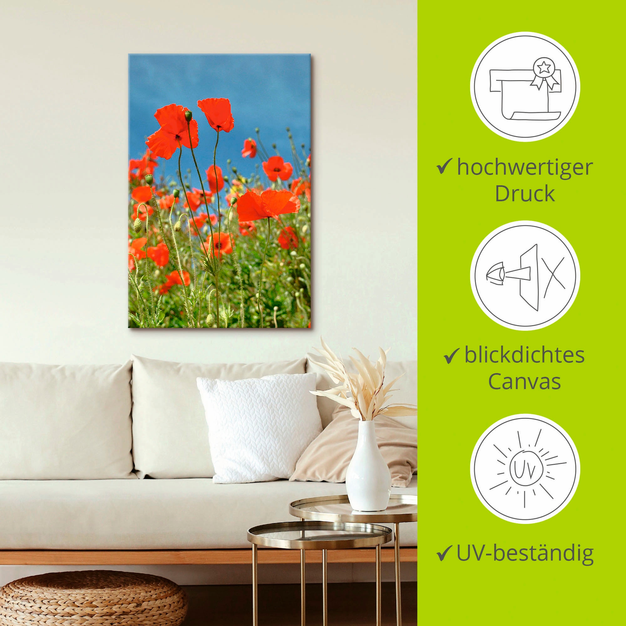 Artland Leinwandbild »Feld mit rotem Klatschmohn« Blumen 1 Stk. tlg. auf Holzrahmen gespannt