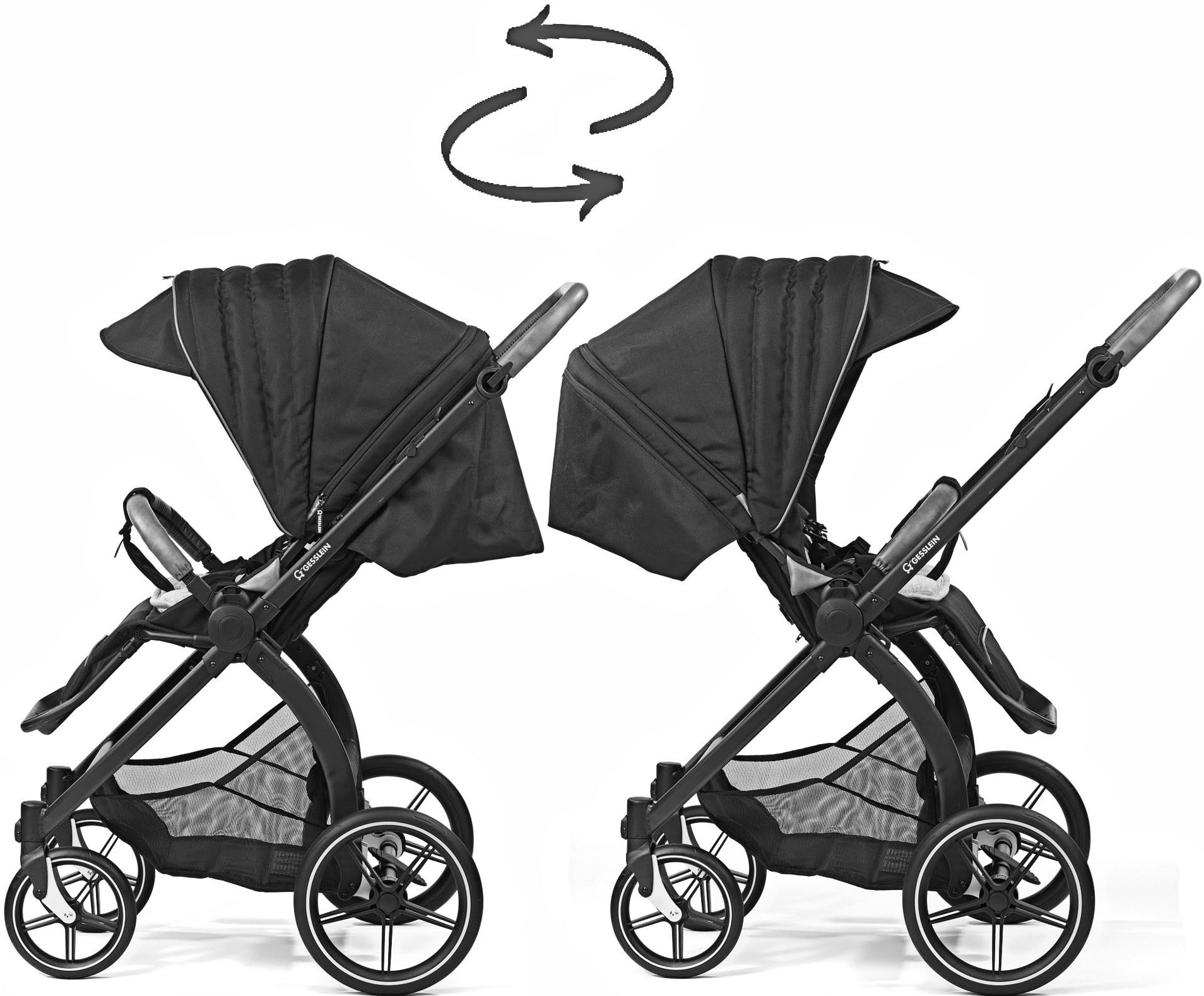 Gesslein Kombi-Kinderwagen »FX4 Soft+ mit Aufsatz Swing schwarz, beere«, mit Babywanne C3 und Babyschalenadapter