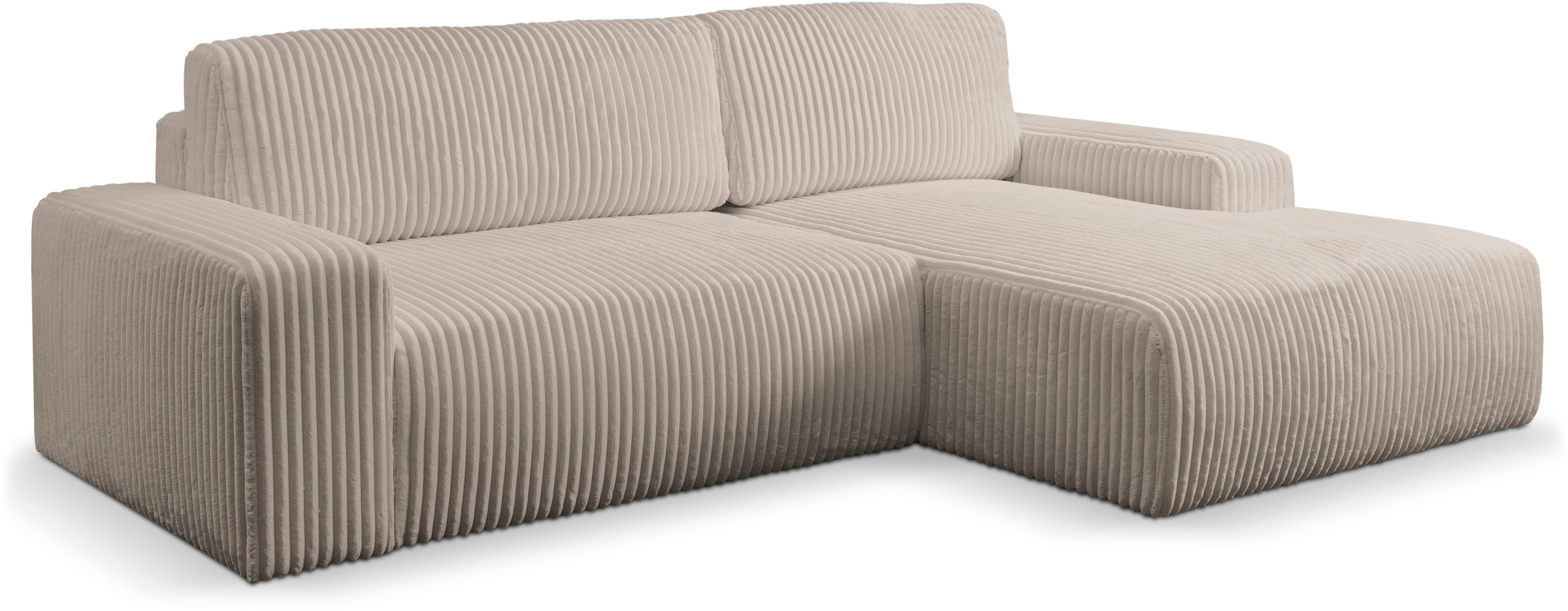 WERK2 Ecksofa »Rotterdam-L, kuschelweicher Cord oder Breitcord, L-Form, Breite 267 cm«, Design Ecksofa mit Schlaffunktion & Bettkasten, Breitcord, Taupe