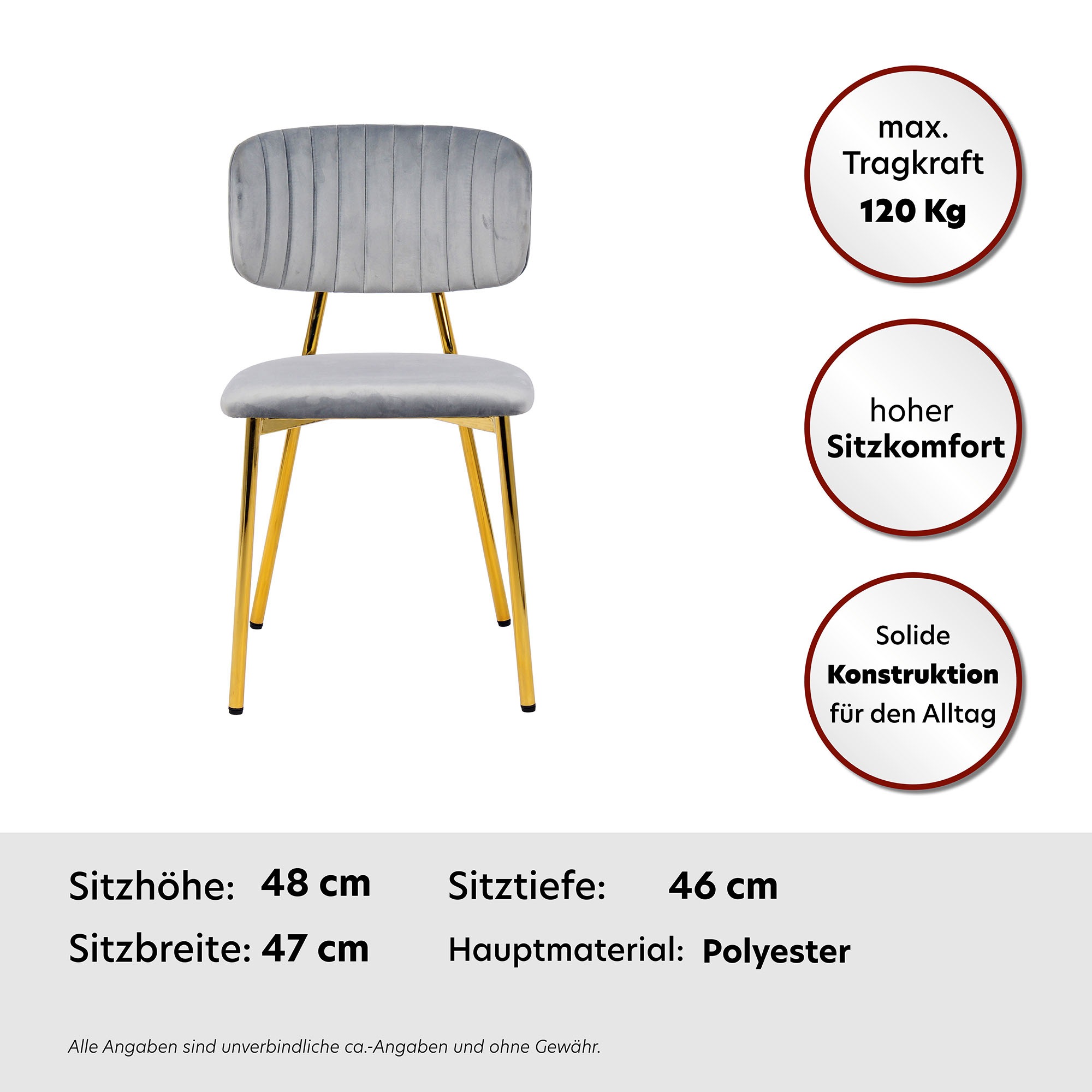 Kayoom Polsterstuhl »Stuhl Giselle 125 2er-Set, pflegeleichter Samtbezug«, (Set), 2 St., mit Armlehnen, goldenes Gestell aus Edelstahl, Samtbezug, Ziernähte