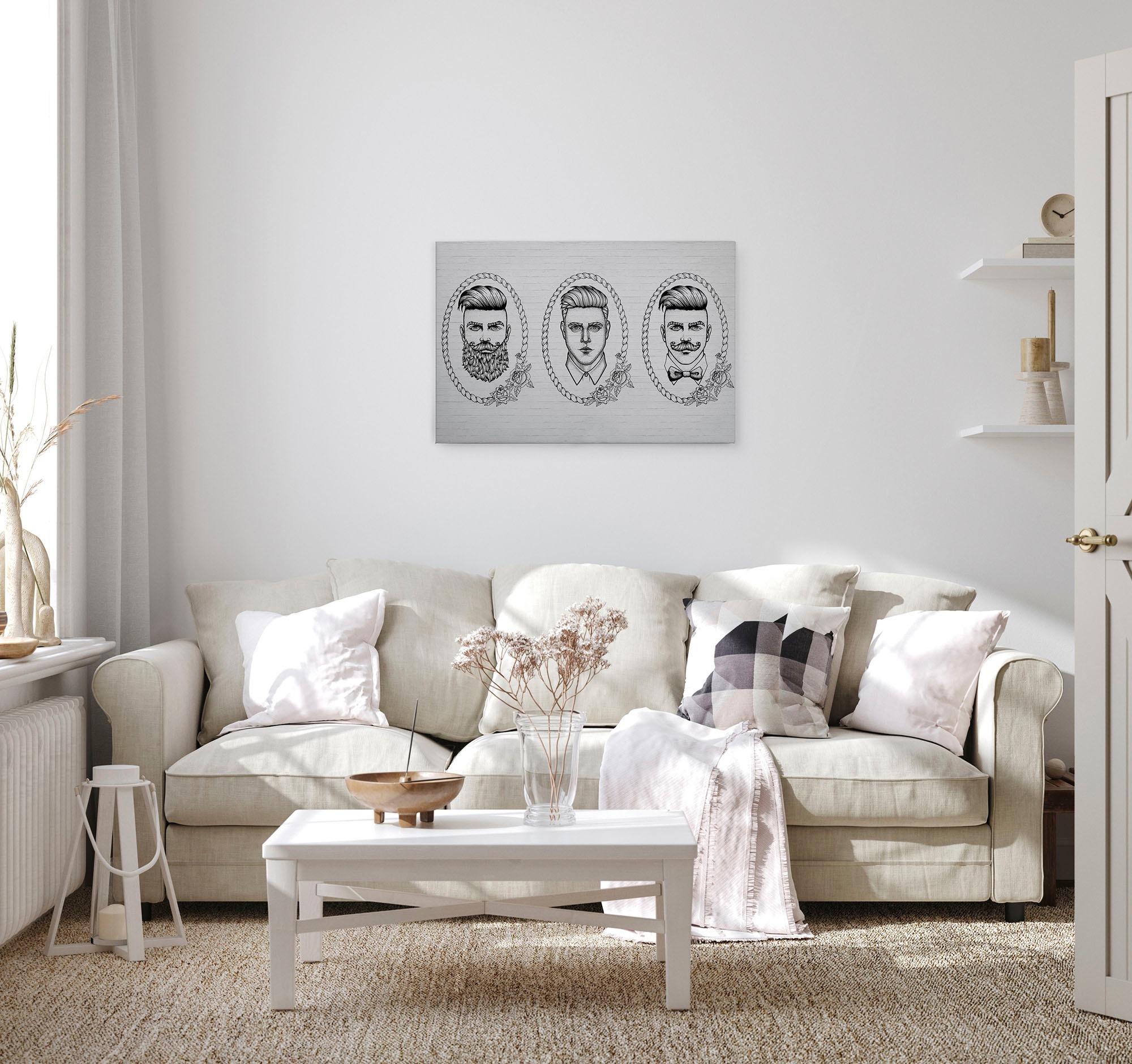 A.S. Création Leinwandbild »iconic 3«, Kunst-Modern-Kinder, (1 St.), Schwarz-Weiß Zeichnung Rockabilly Keilrahmen Leinwand-Bild Wohnzimmer